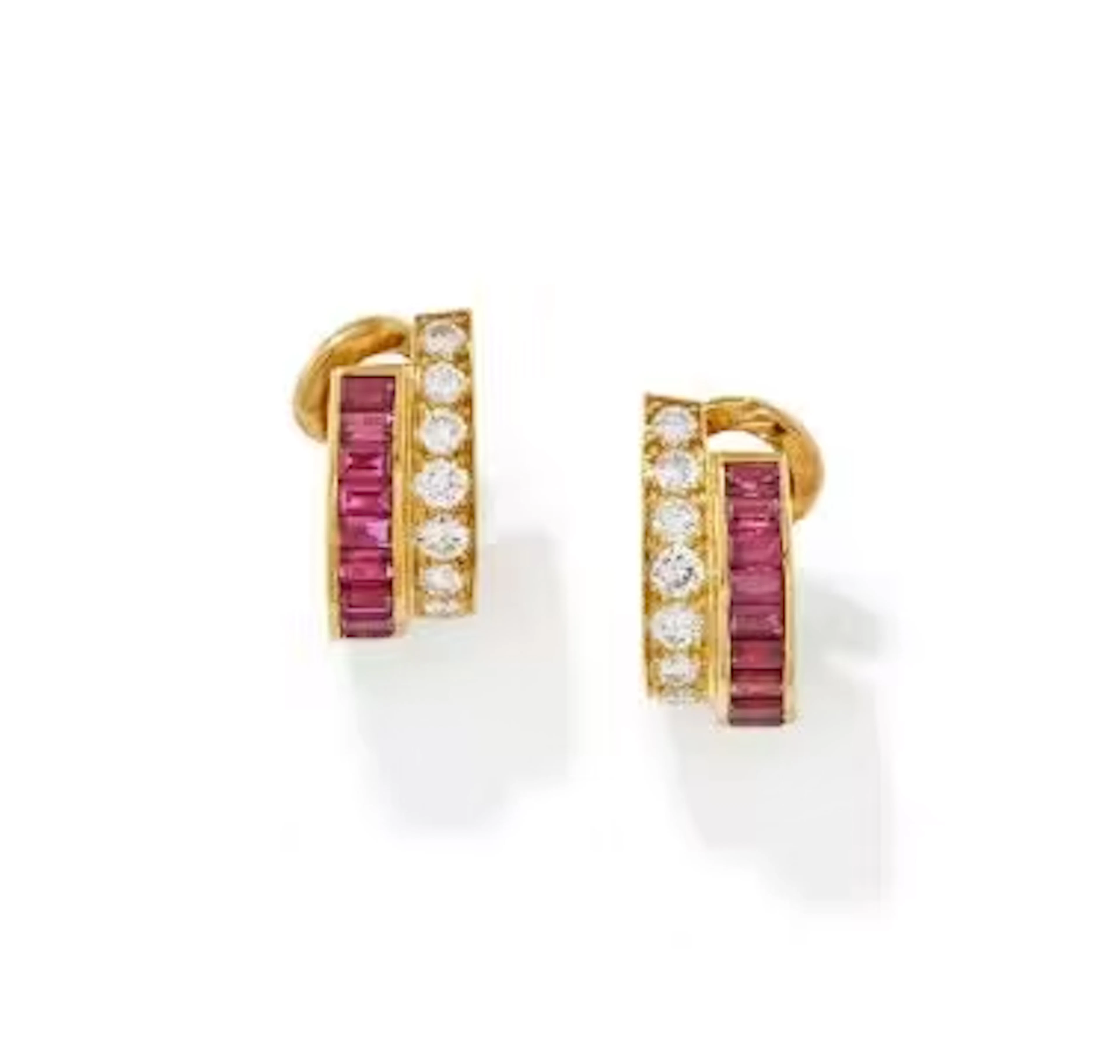 VAN CLEEF & ARPELS, A PAIR OF RUBY AND DIAMOND EARRINGS