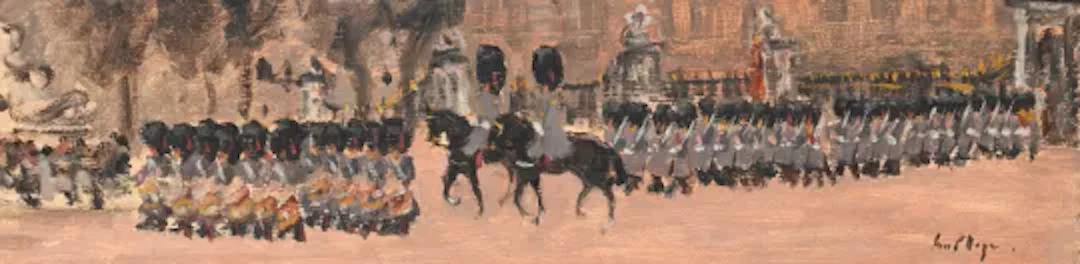 λ PAUL LUCIEN MAZE (FRENCH/BRITISH 1887-1979), GUARDS LEAVING BUCKINGHAM PALACE