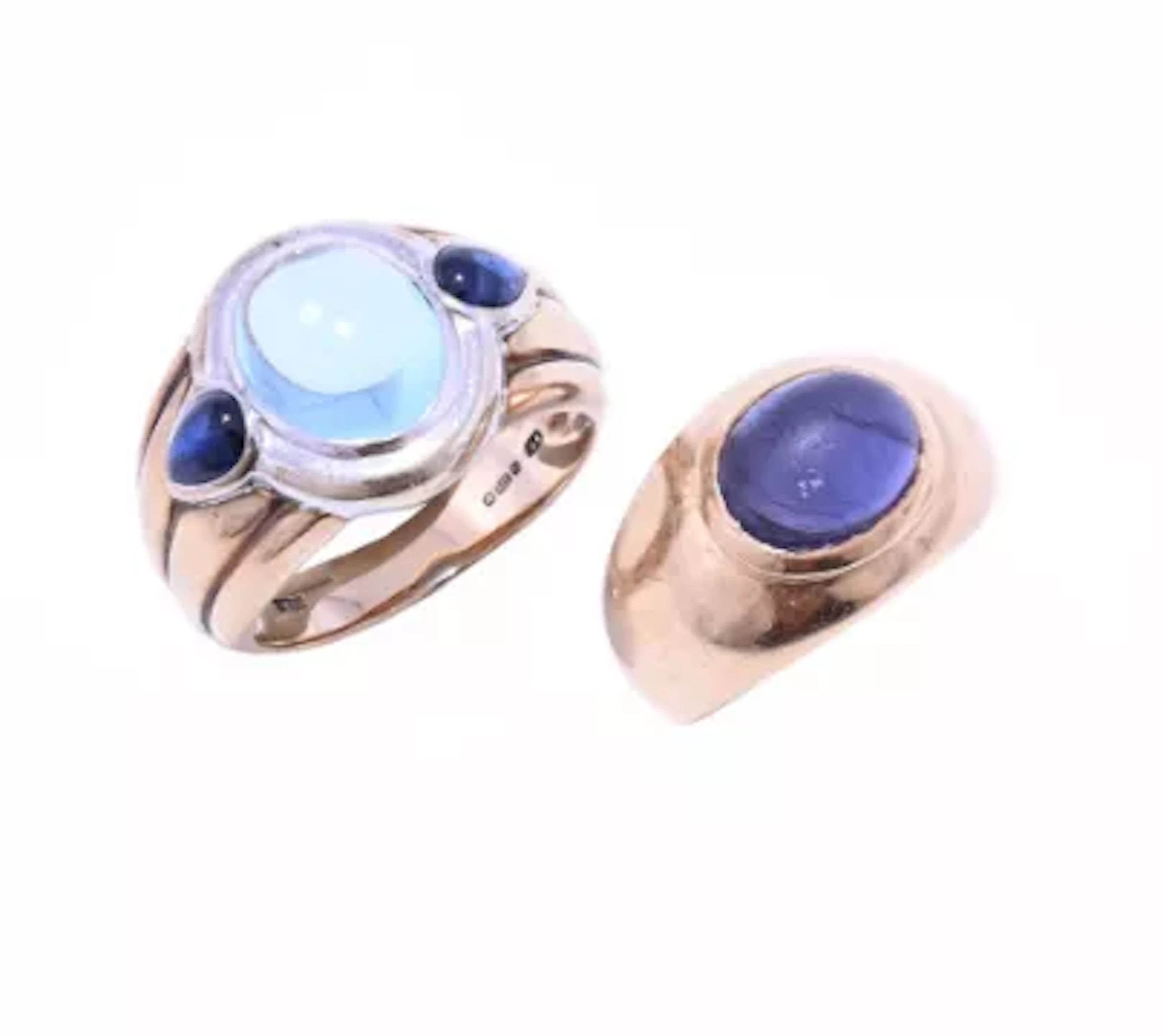 AN AQUAMARINE AND SAPPHIRE DRESS RING AND AN IOLITE DRESS RING, The