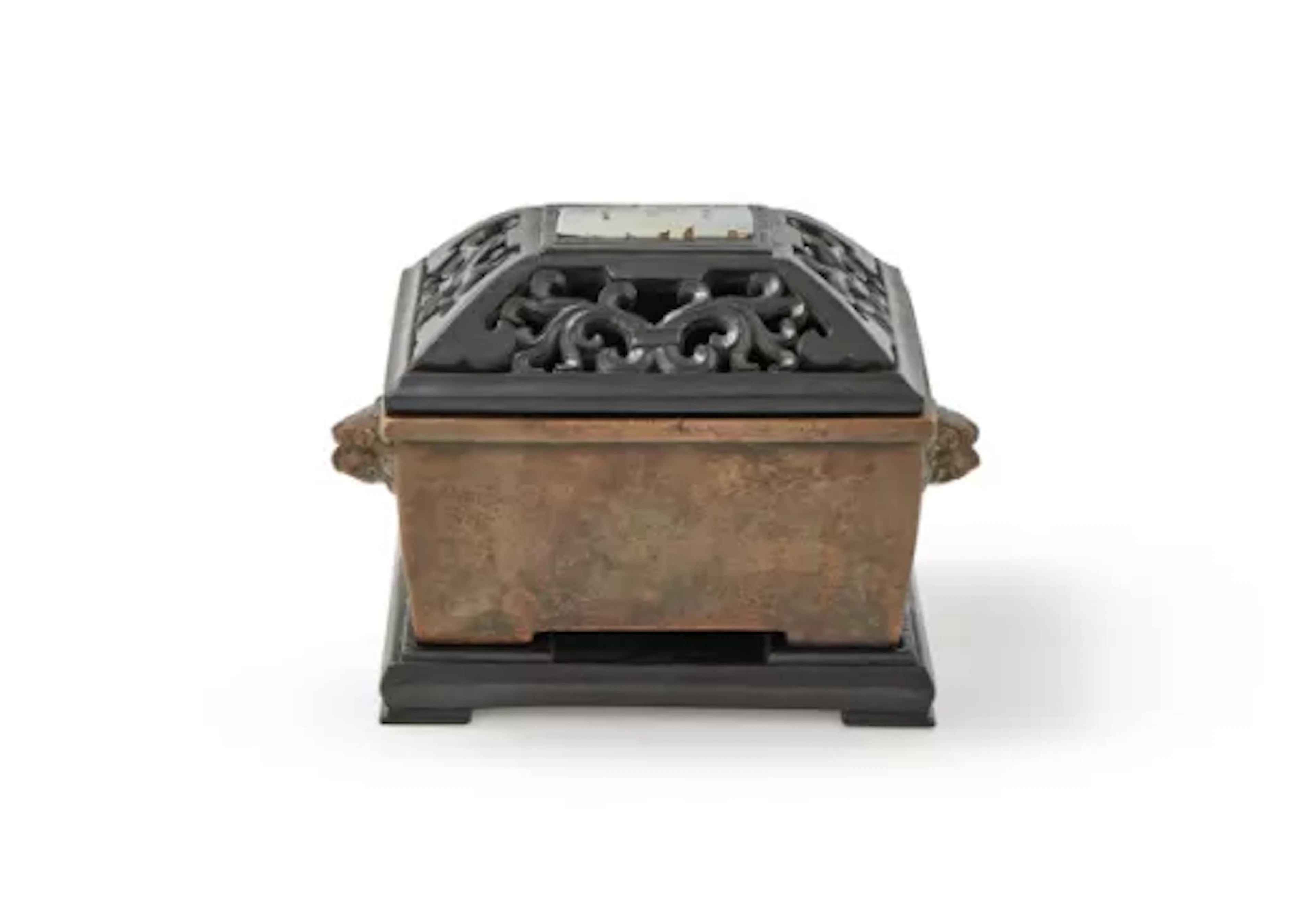 A Chinese bronze rectangular censer, Qing dynasty