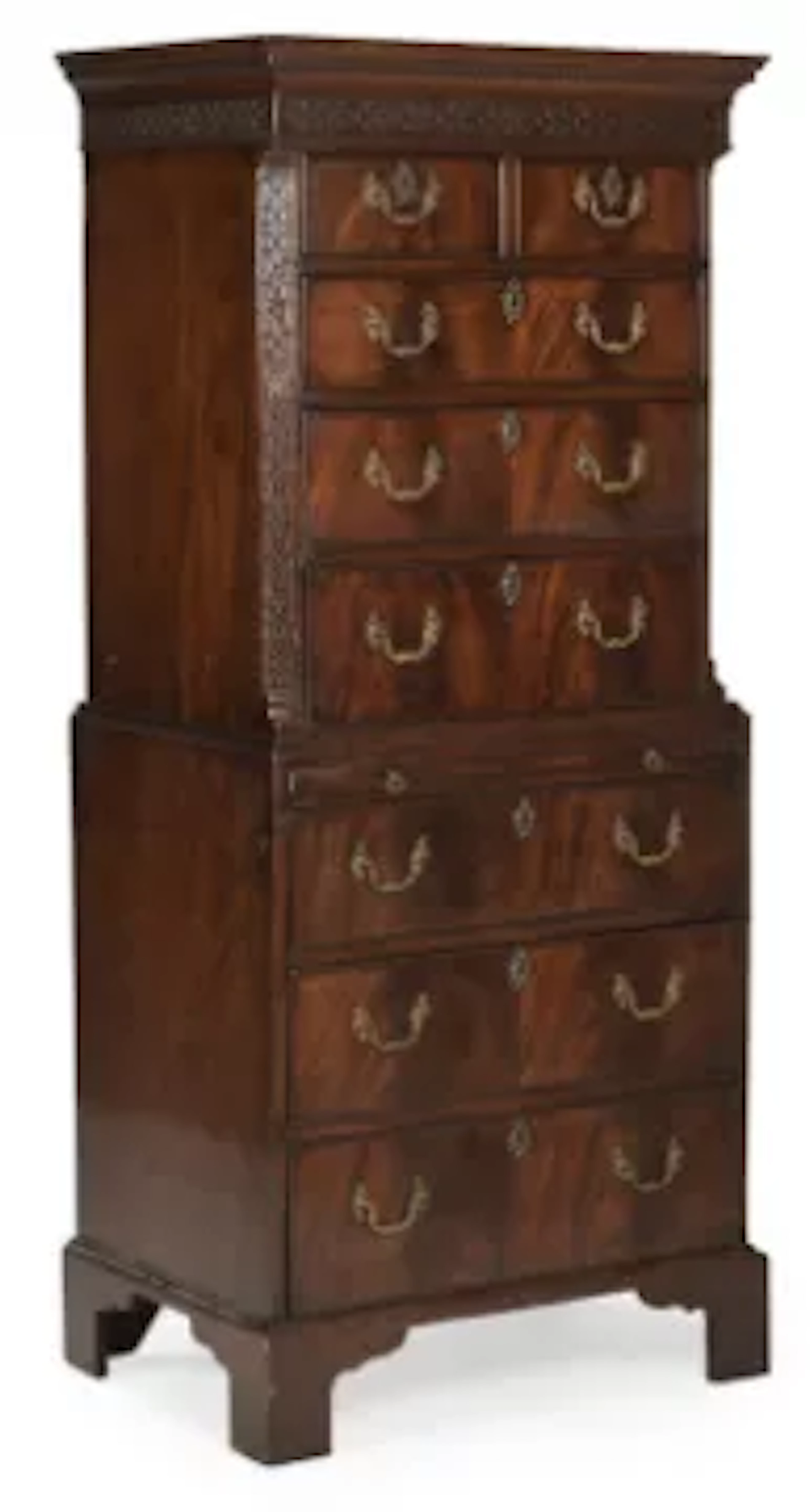 A MAHOGANY CHEST ON CHEST, IN GEORGE III STYLE, 19TH CENTURY