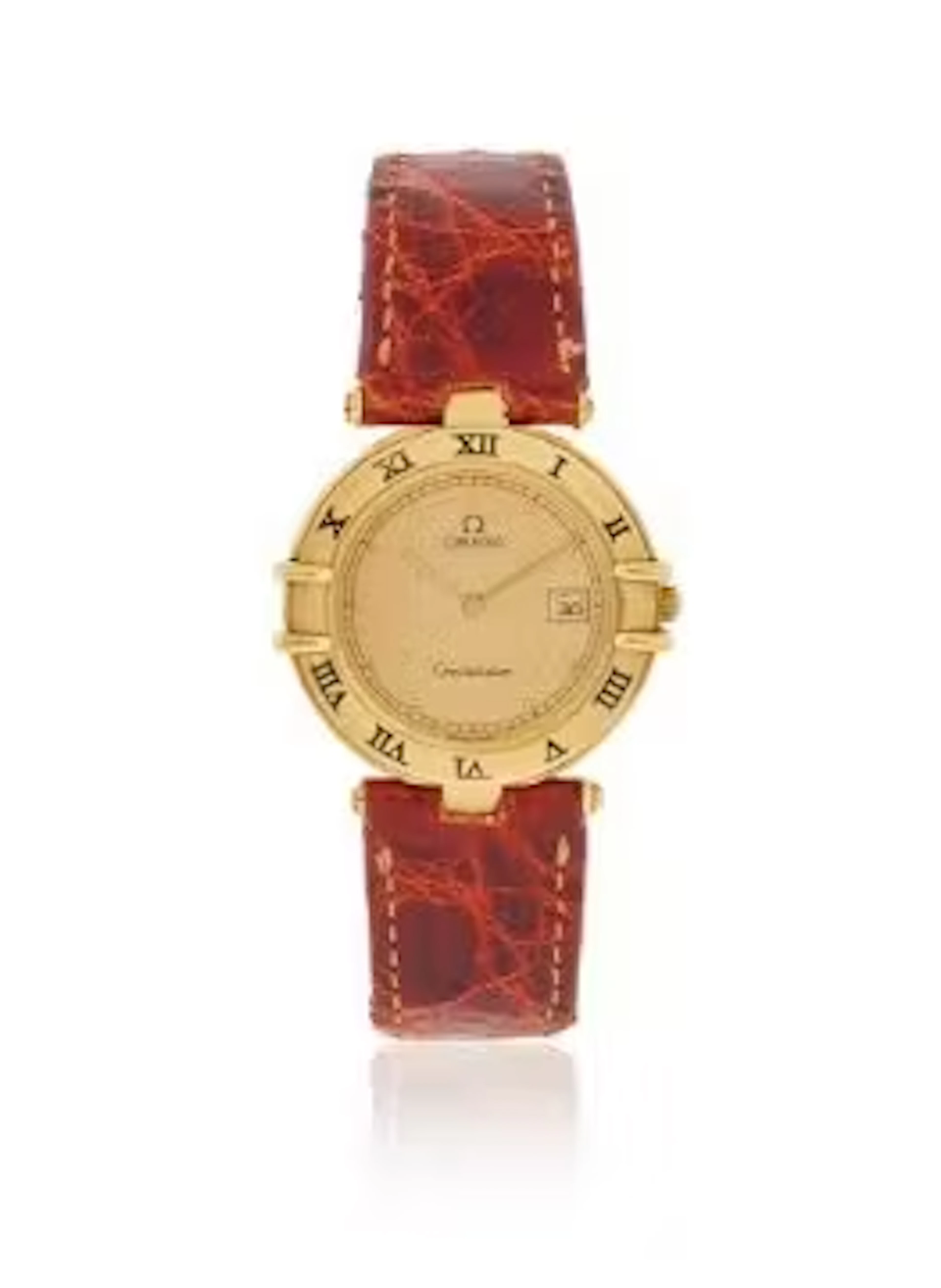 Y OMEGA, CONSTELLATION, AN 18 CARAT GOLD WRISTWATCH WITH DATE