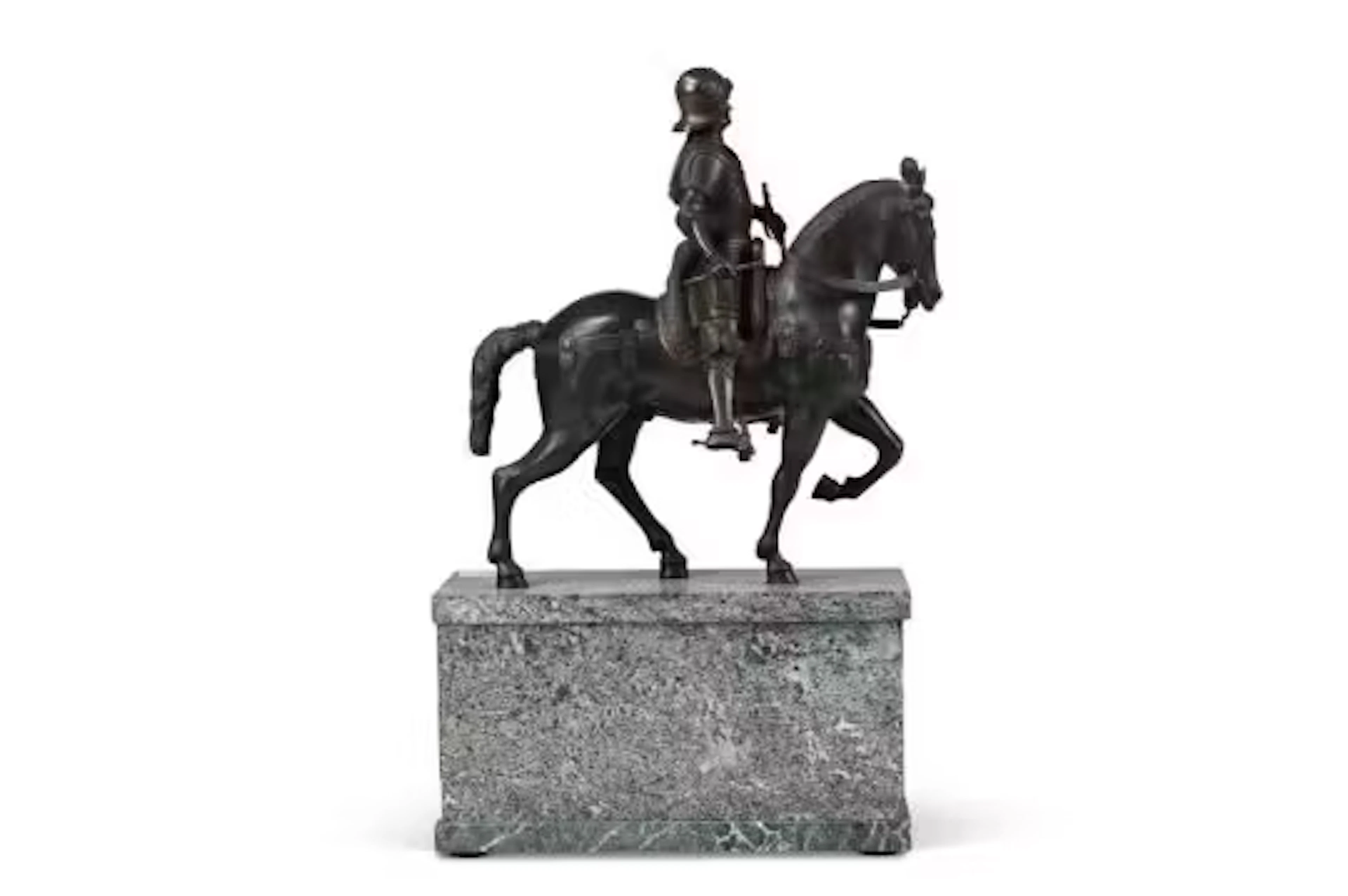 AFTER VERROCCHIO, AN ITALIAN BRONZE MODEL OF THE EQUESTRIAN MONUMENT