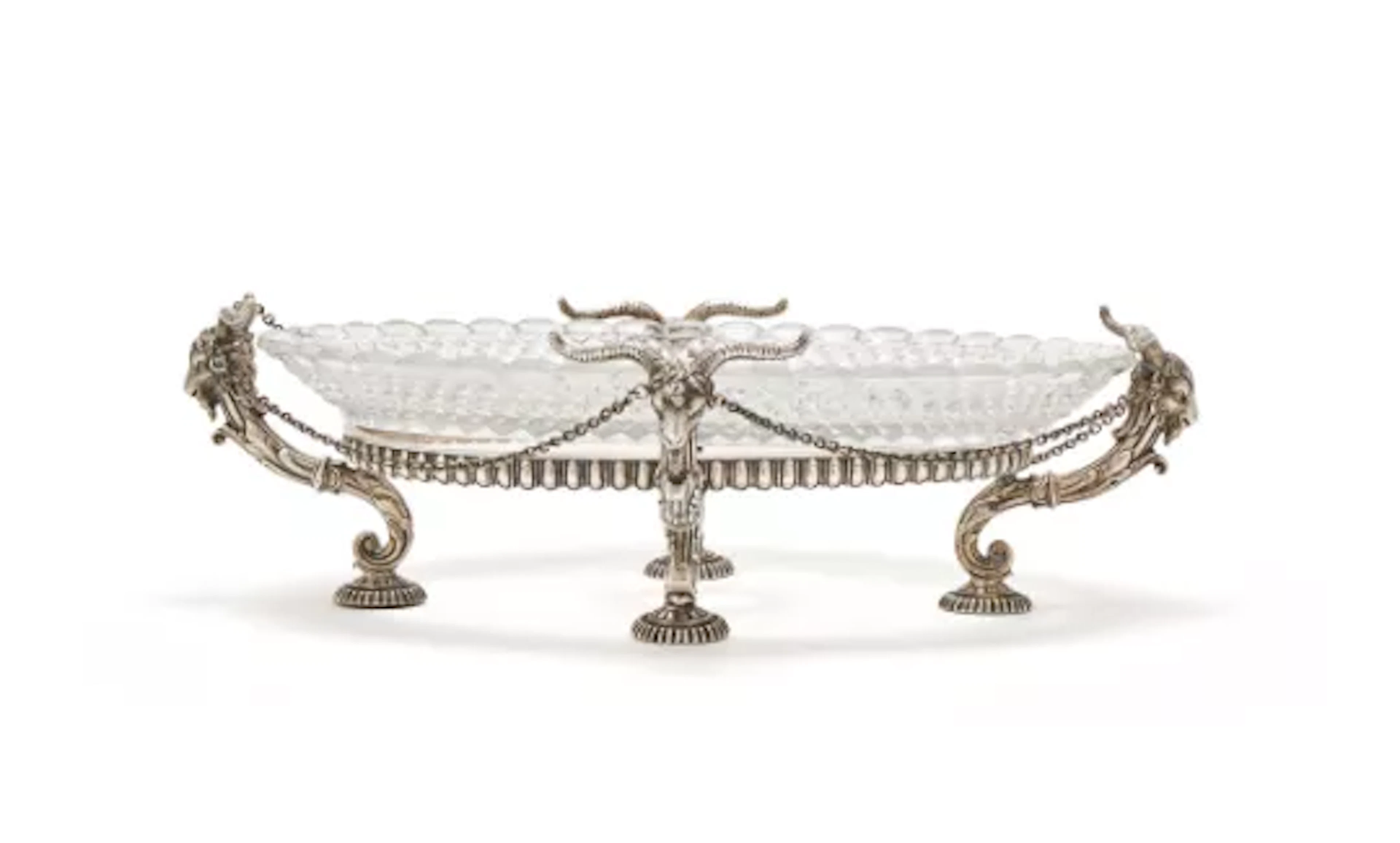 BACCARAT, A SILVERED BRONZE CENTREPIECE, THE GLASS SIGNED BACCARAT
