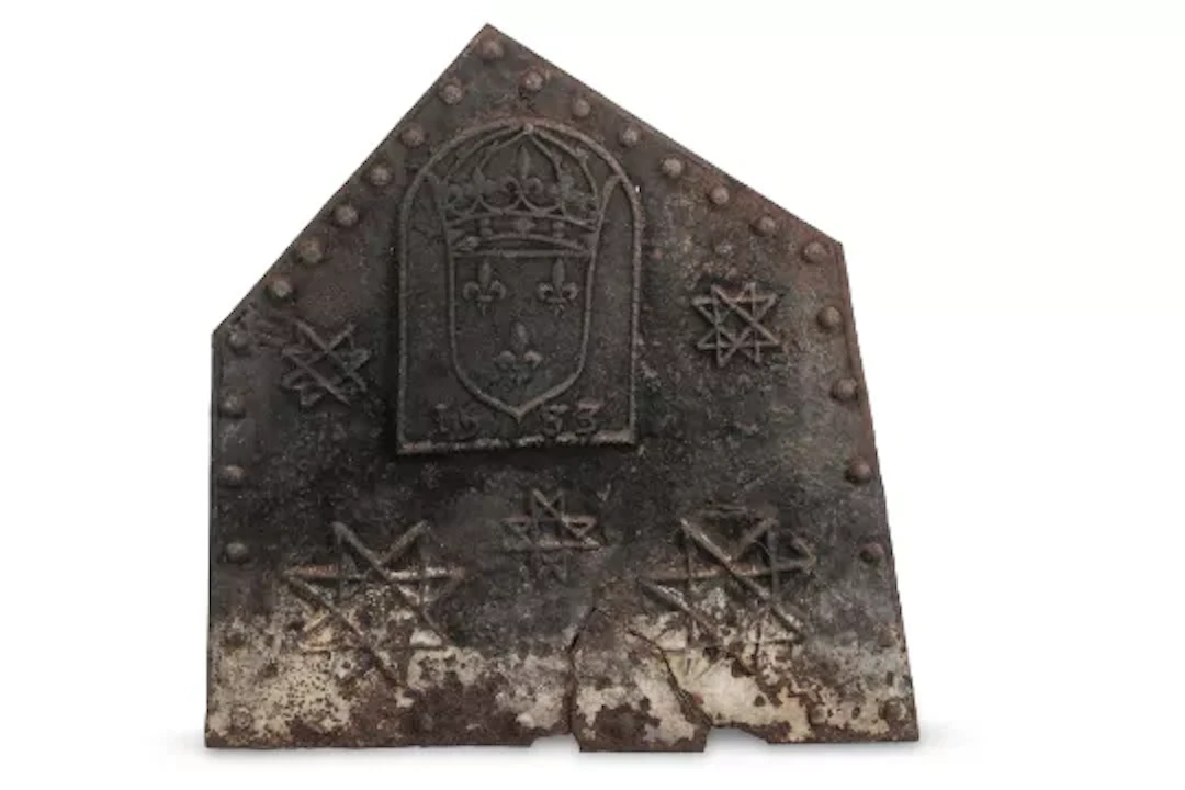 AN UNUSUAL HENRY III CAST IRON FIRE BACK, FRENCH, DATED 1583