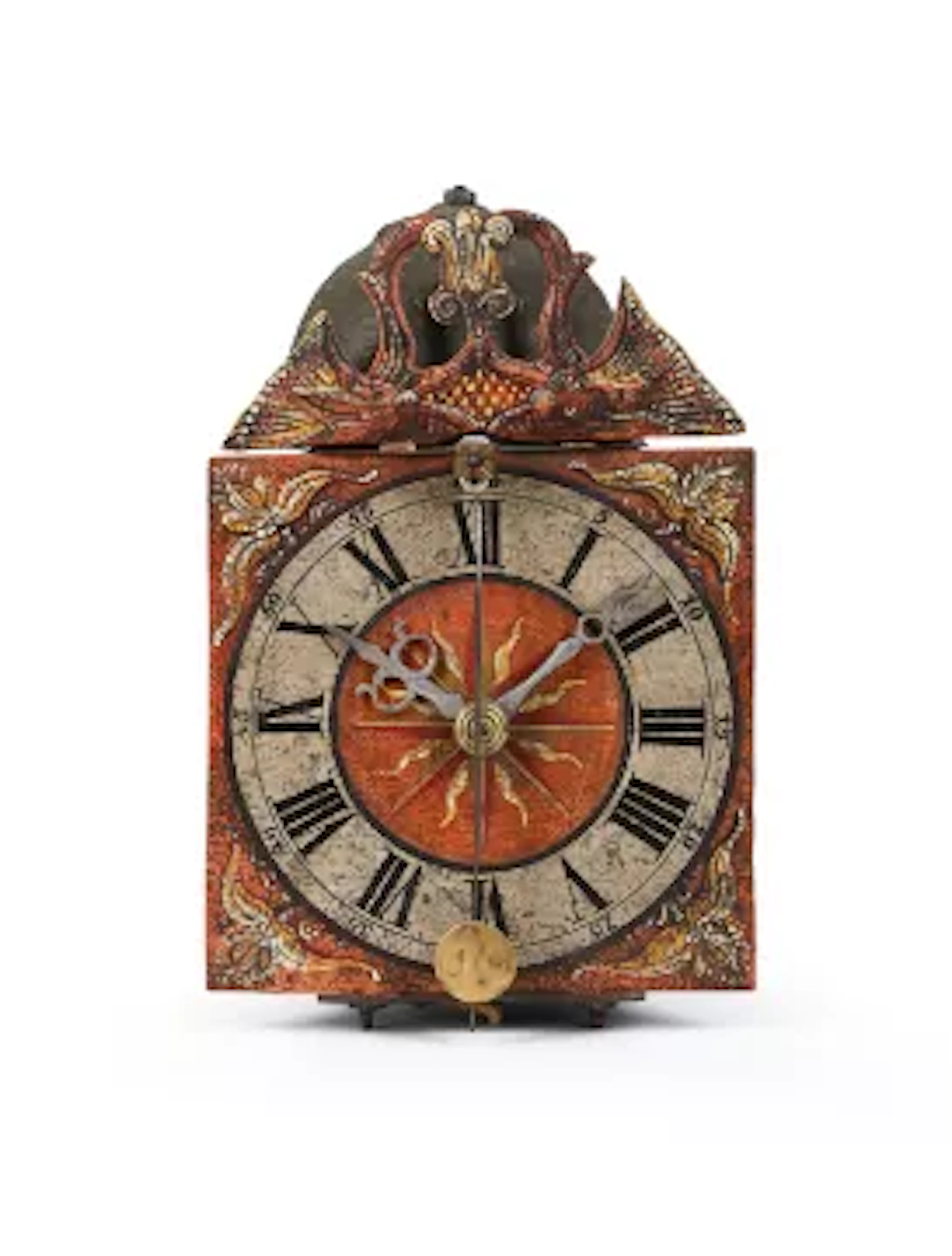 AN INTERSTING ITALIAN ‘FRIULI’ IRON WEIGHT-DRIVEN RACK-STRIKING CHAMBER CLOCK