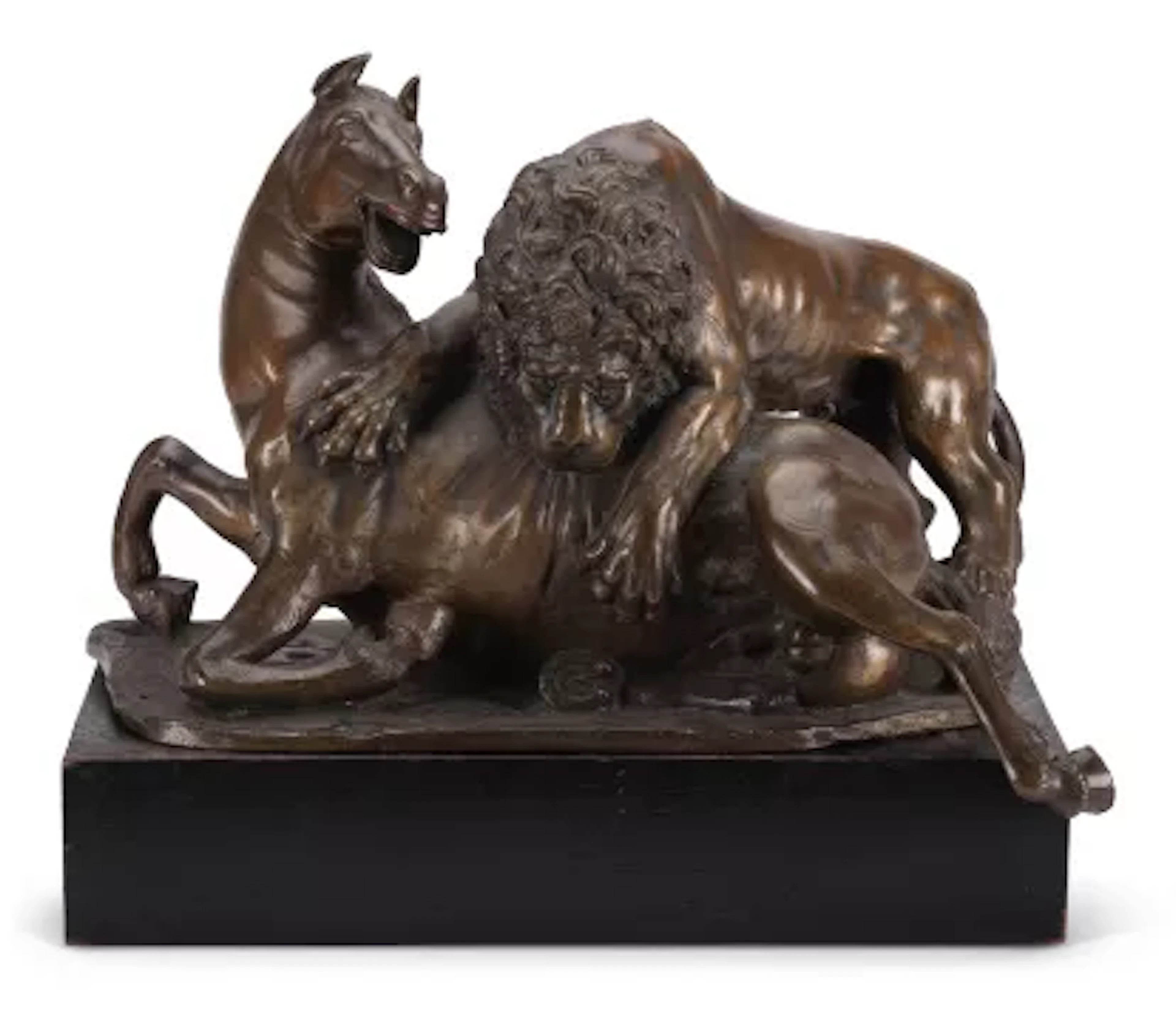AFTER GIAMBOLOGNA- BRONZE GROUP OF A LION ATTACKING A HORSE, GERMAN