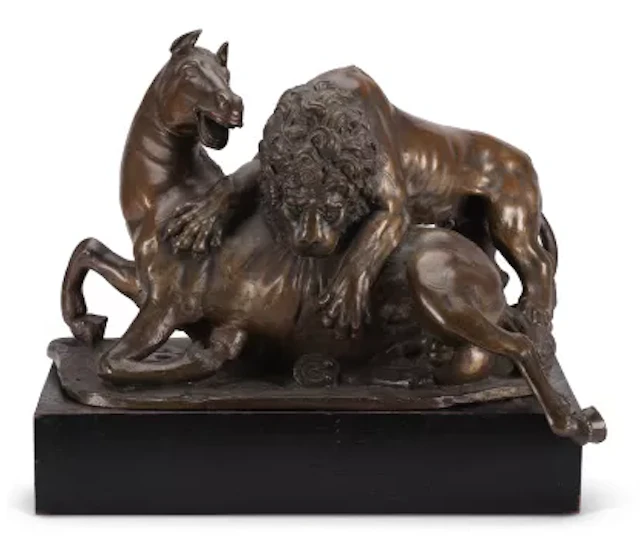 AFTER GIAMBOLOGNA, BRONZE GROUP OF A LION ATTACKING A HORSE, GERMAN