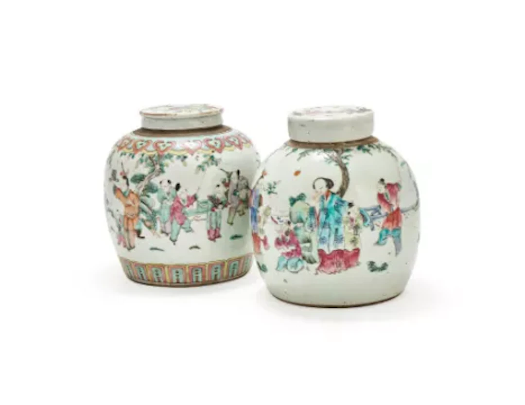 Two Chinese Famille Rose ginger jars and covers, 19th century