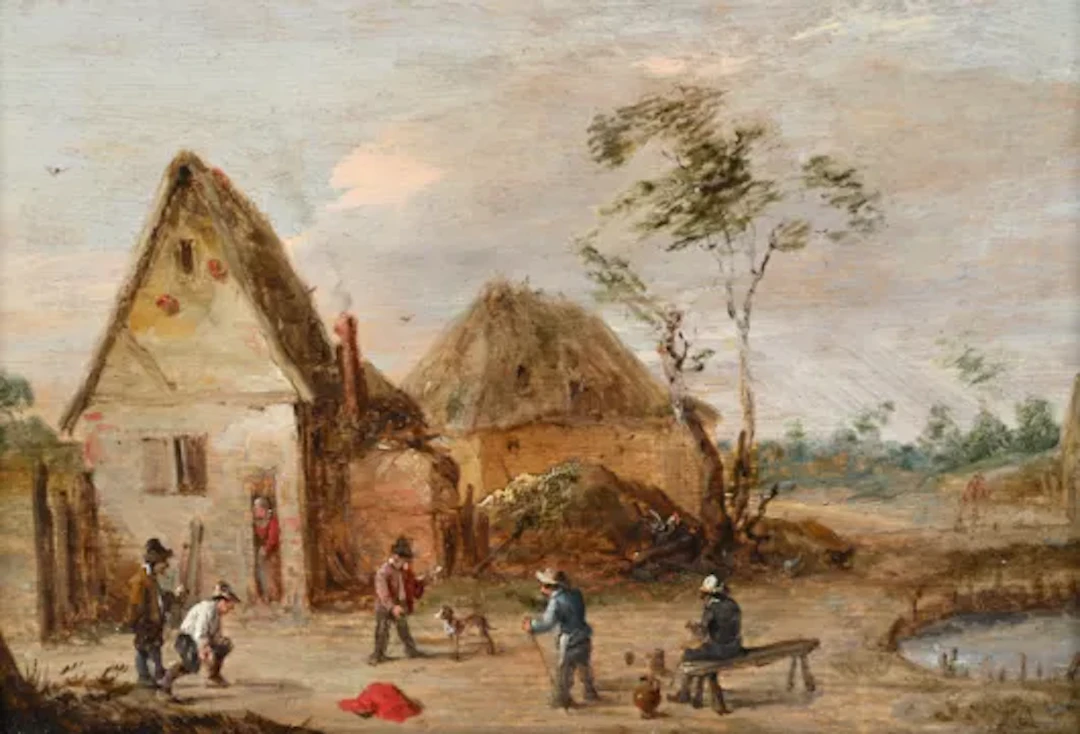CIRCLE OF DAVID TENIERS (FLEMISH 1610-1690), VILLAGERS PLAYING BOCCE