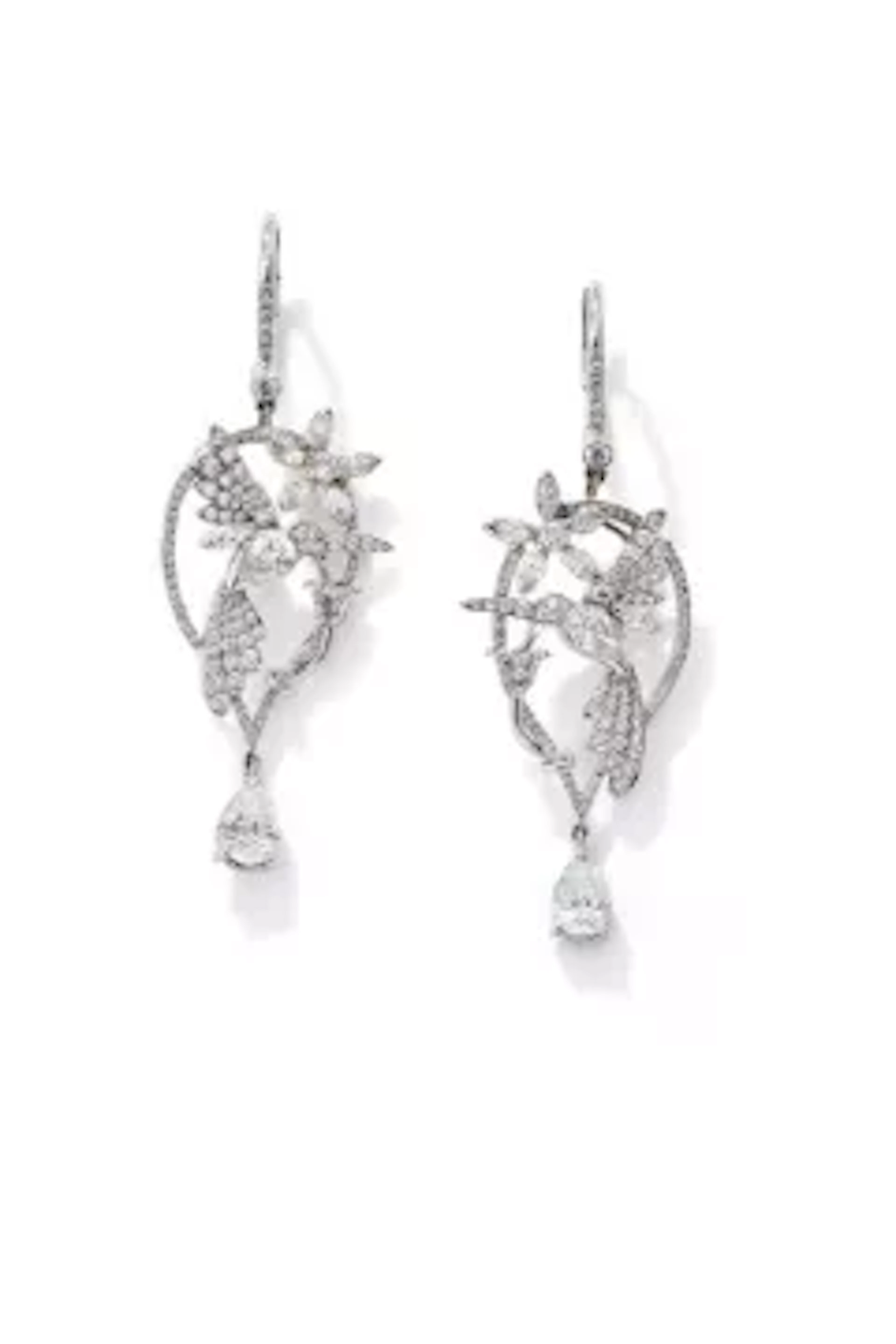 GARRARD, A PAIR OF DIAMOND 'HUMMINGBIRD' PENDANT EARRINGS