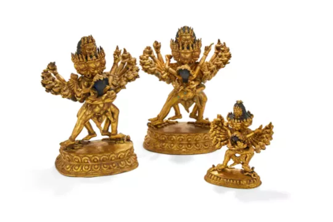 Three gilt bronze figures of Hevajra Tantra, probably Nepal, 20th century