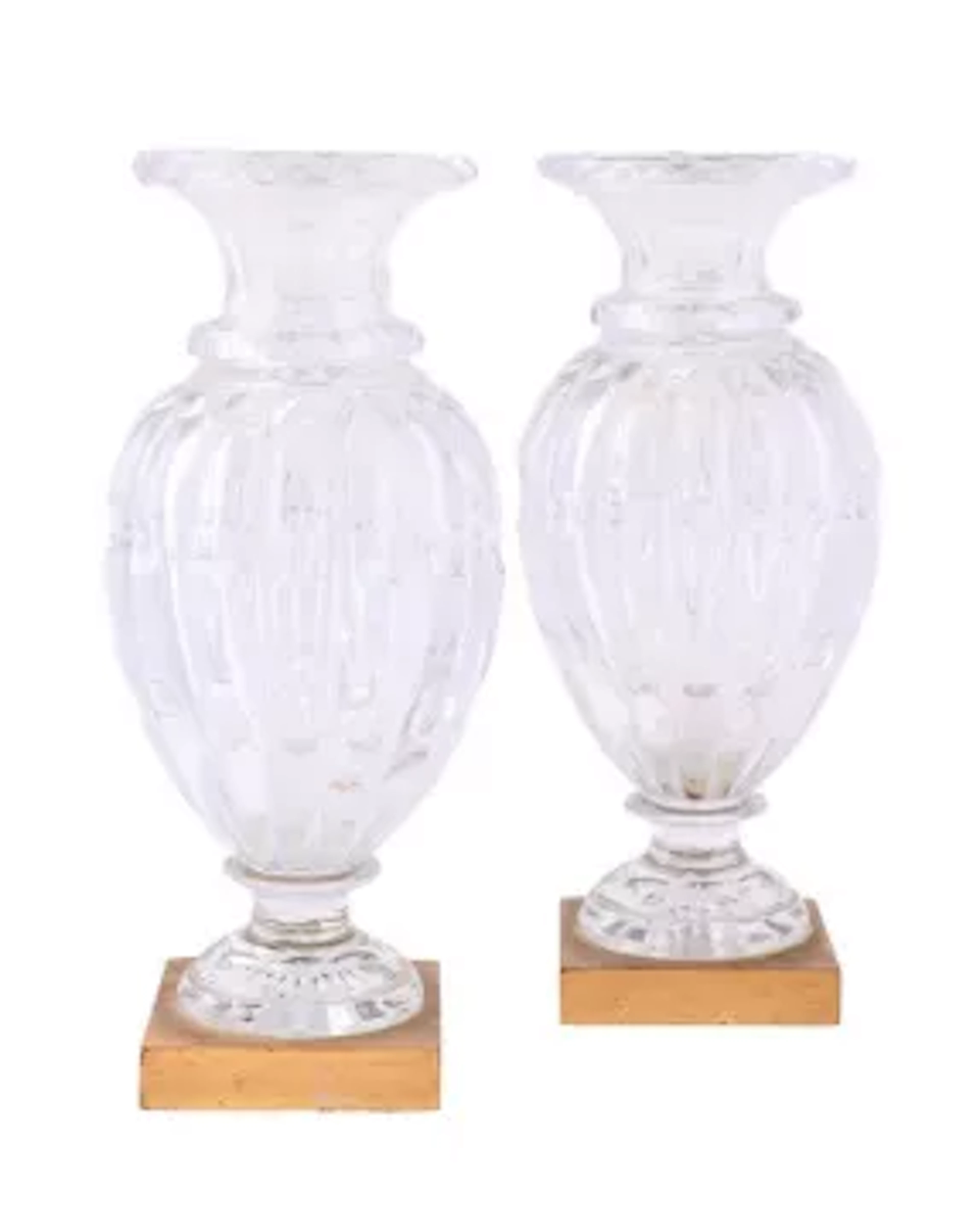 A PAIR OF CUT-GLASS GILT-METAL MOUNTED URNS, FRENCH, FIRST HALF 20TH CENTURY