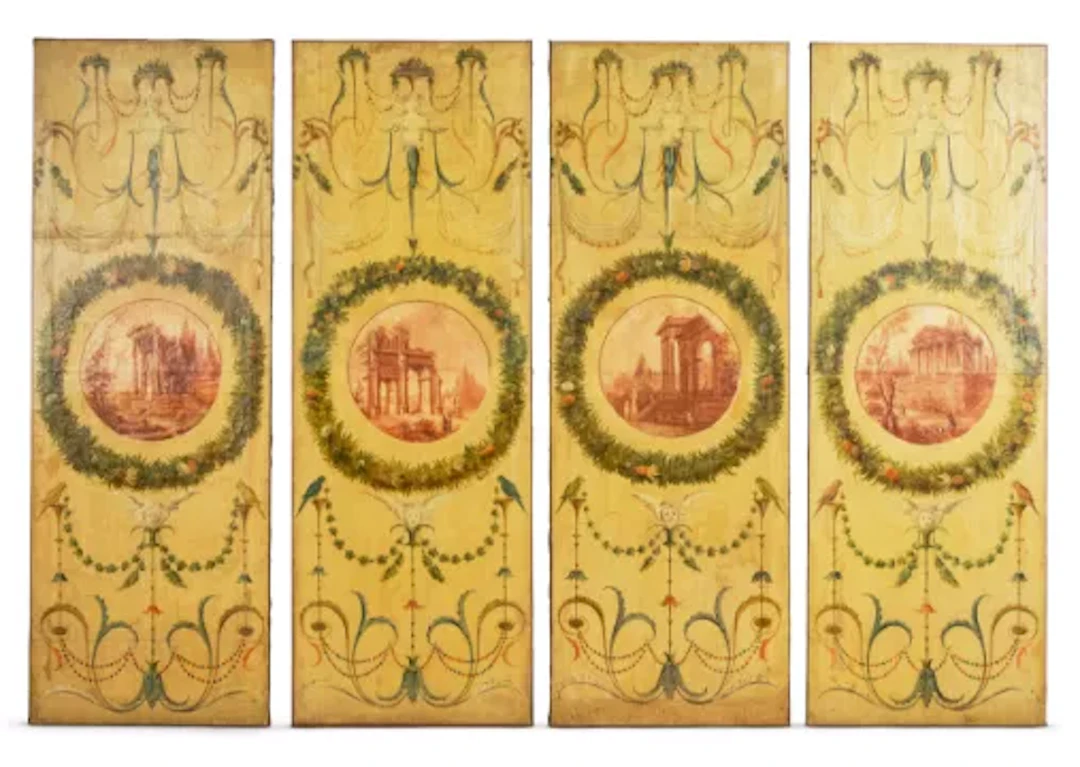 FRENCH SCHOOL (19TH CENTURY), SET OF FOUR PAINTED NEOCLASSICAL PANELS