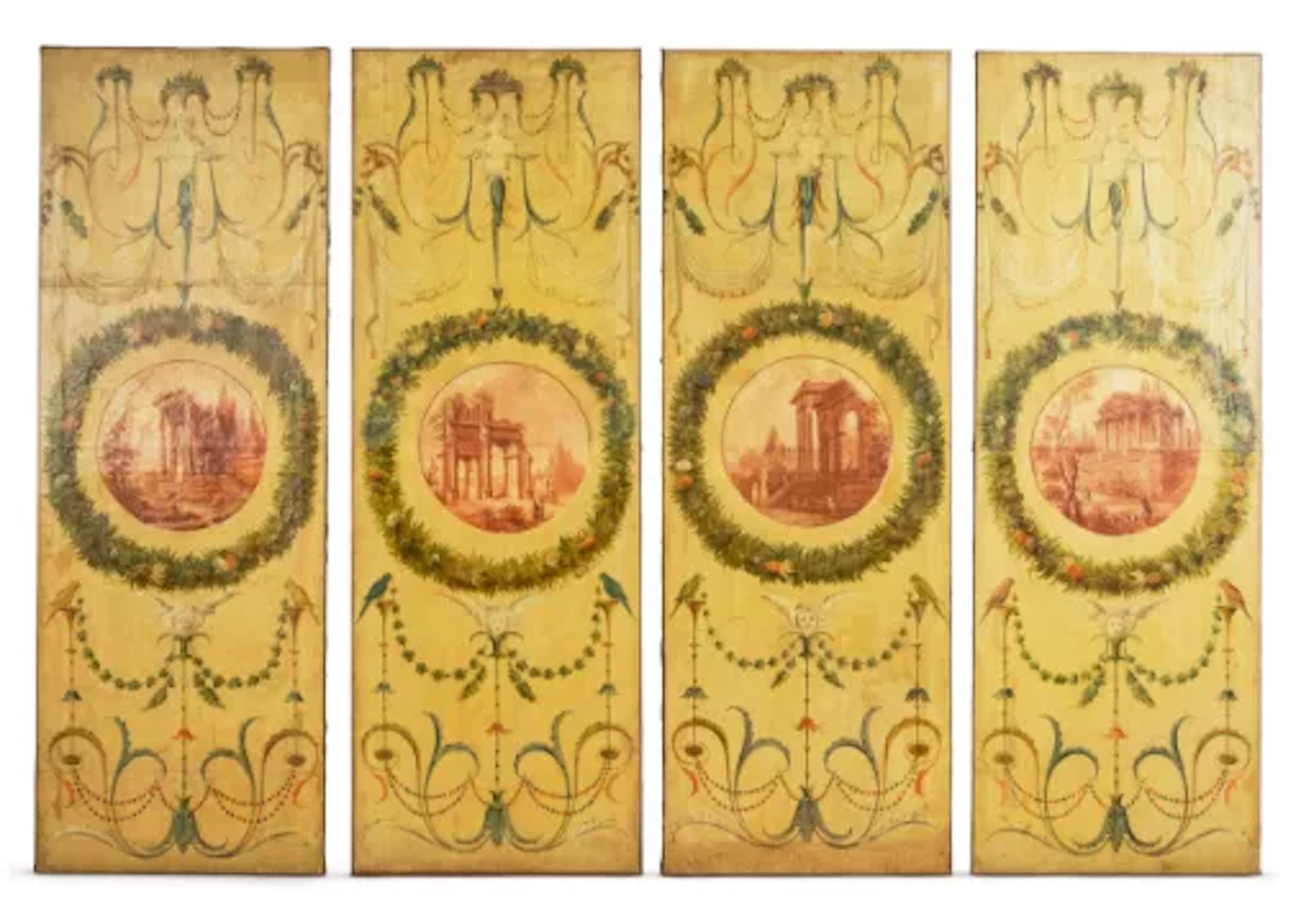 FRENCH SCHOOL, 19TH CENTURY, SET OF FOUR PAINTED NEOCLASSICAL PANELS