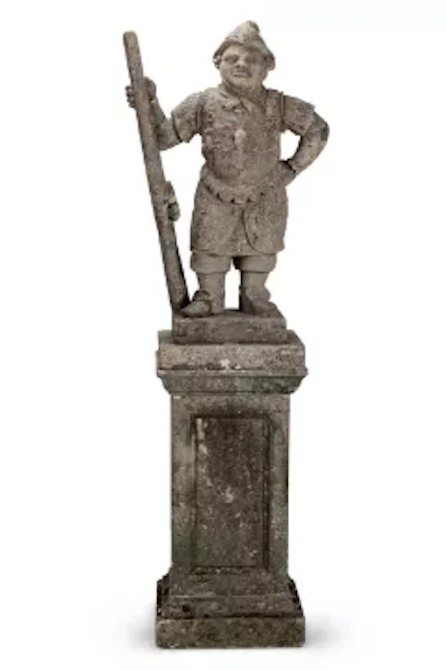 AUSTIN & SEELEY, A RARE COMPOSITION STONE FIGURE OF SIR JEFFREY HUDSON