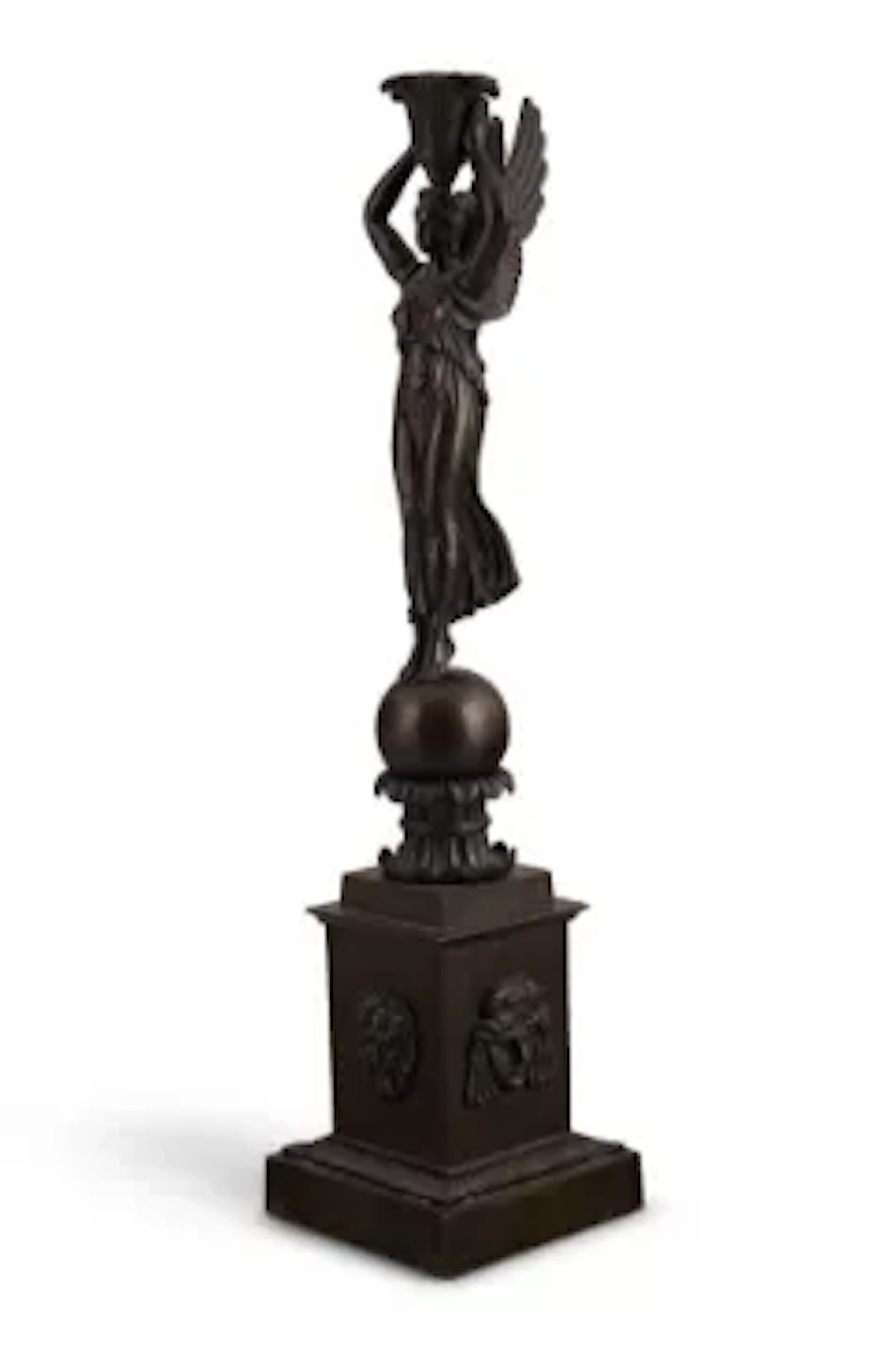 A REGENCY/EMPIRE BRONZE CANDLESTICK À LA VICTOIRE, EARLY 19TH CENTURY