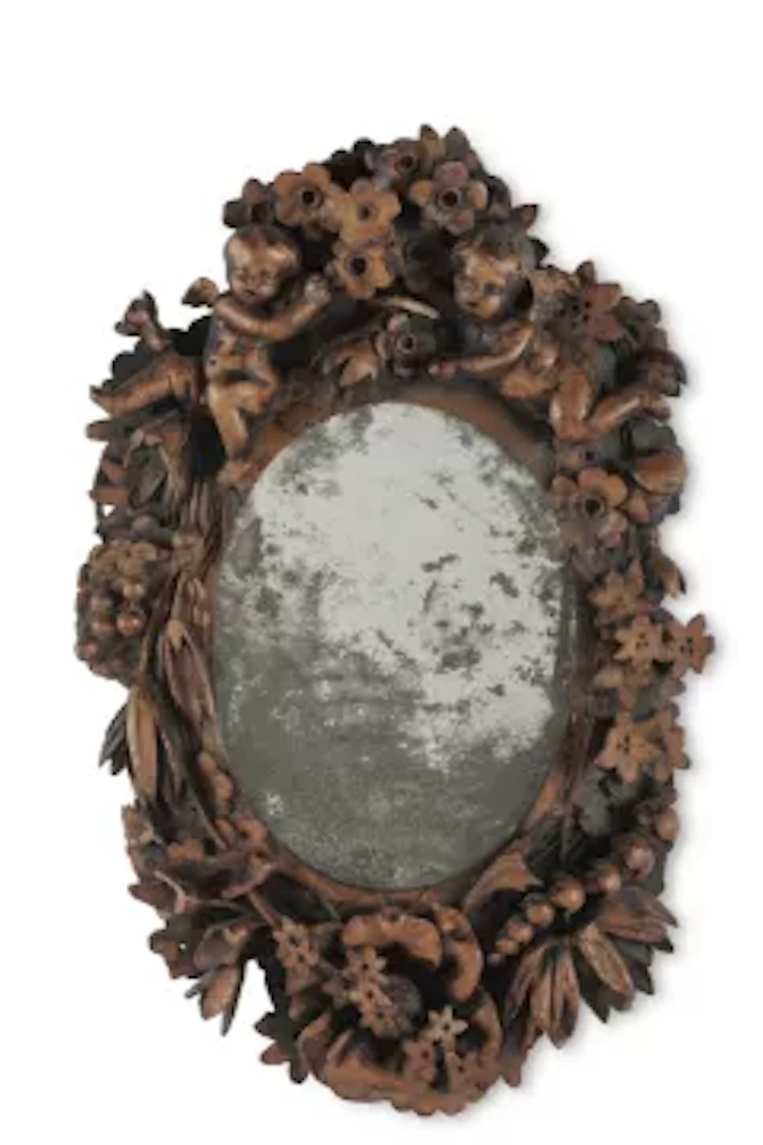 A SMALL CARVED SOFTWOOD MIRROR, POSSIBLY NORTH GERMAN, 18TH CENTURY
