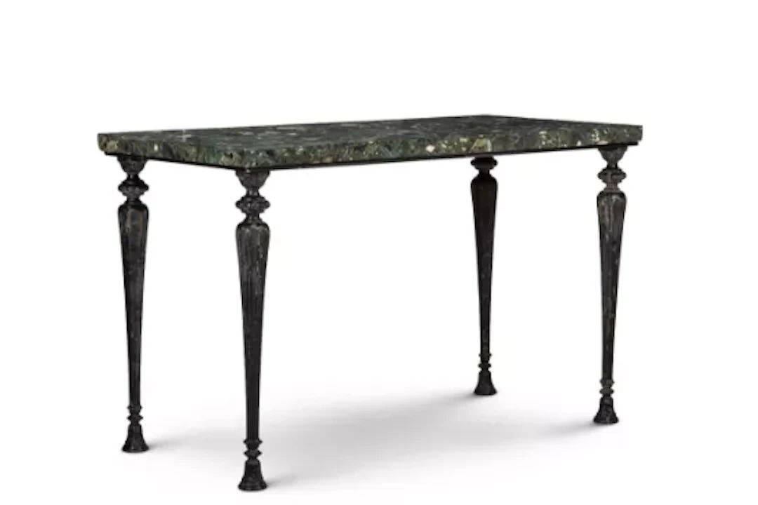 A VERDE ANTICO MARBLE AND IRON CONSOLE TABLE, PARTS 19TH CENTURY