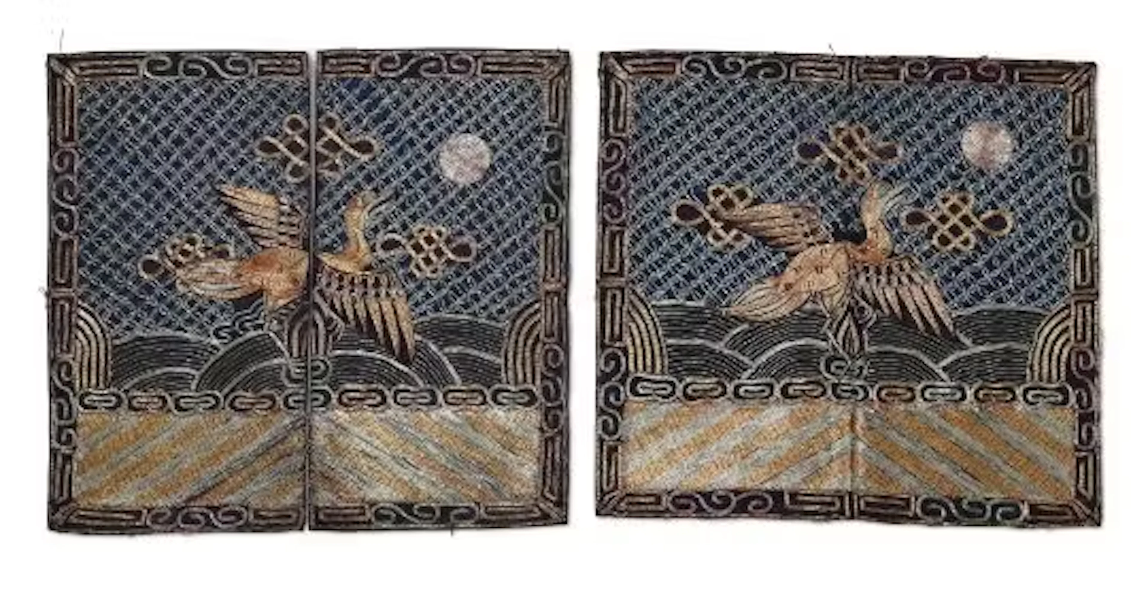 † A pair of Chinese silver and gold wire rank badges of a 4th rank