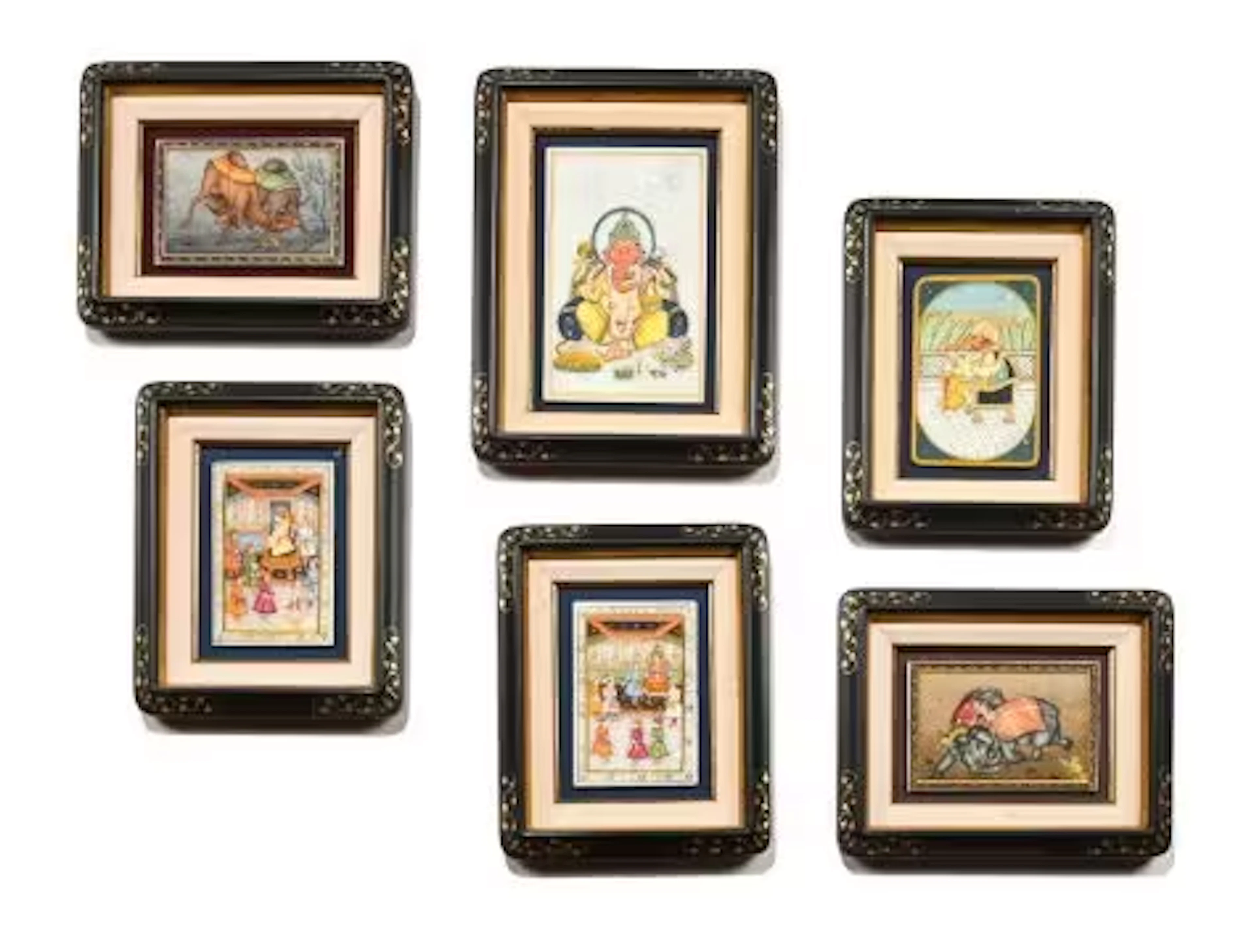 A GROUP OF SIX VARIOUS INDIAN PAINTED MARBLE PLAQUES, 20TH CENTURY