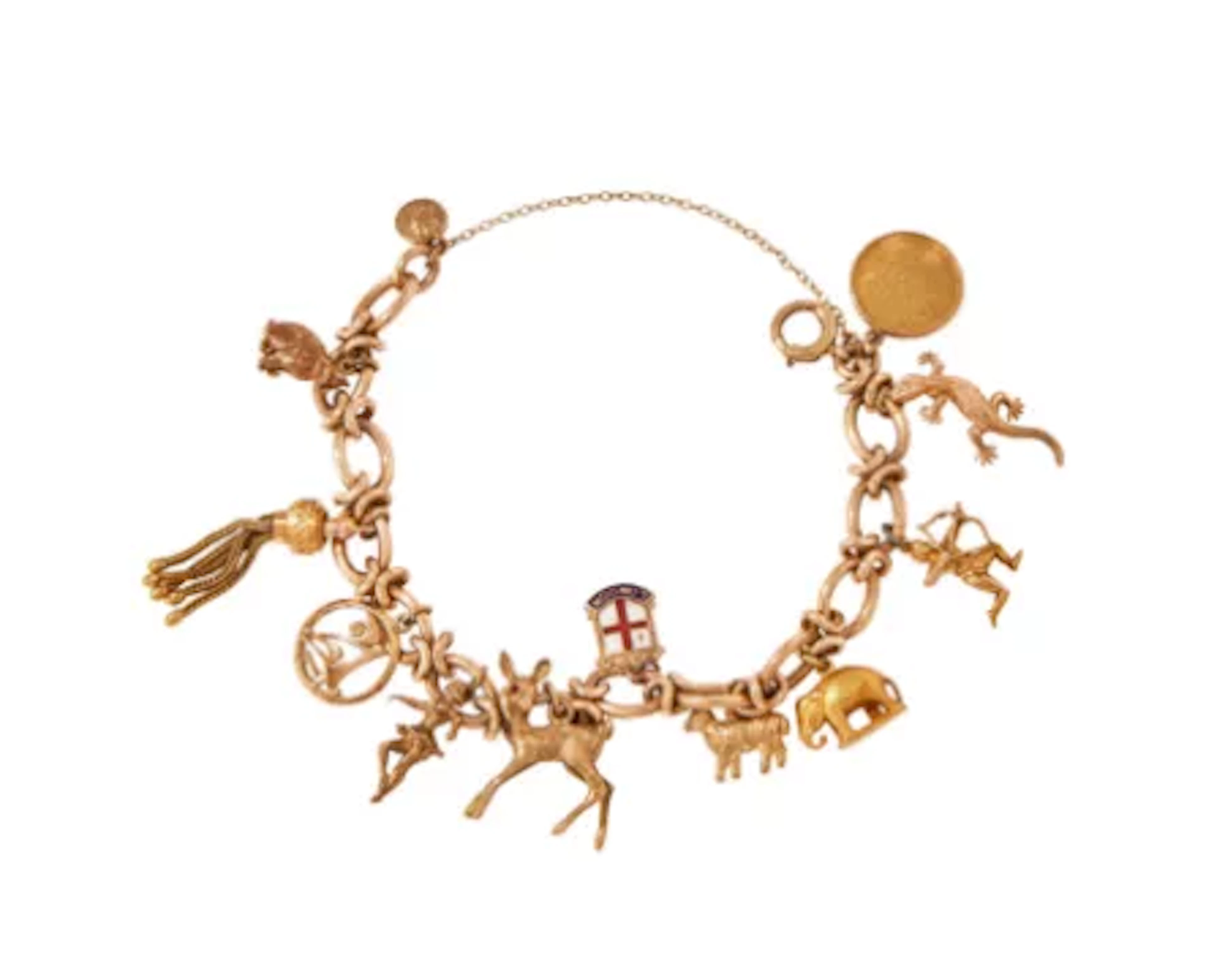 A FANCY LINK CHARM BRACELET