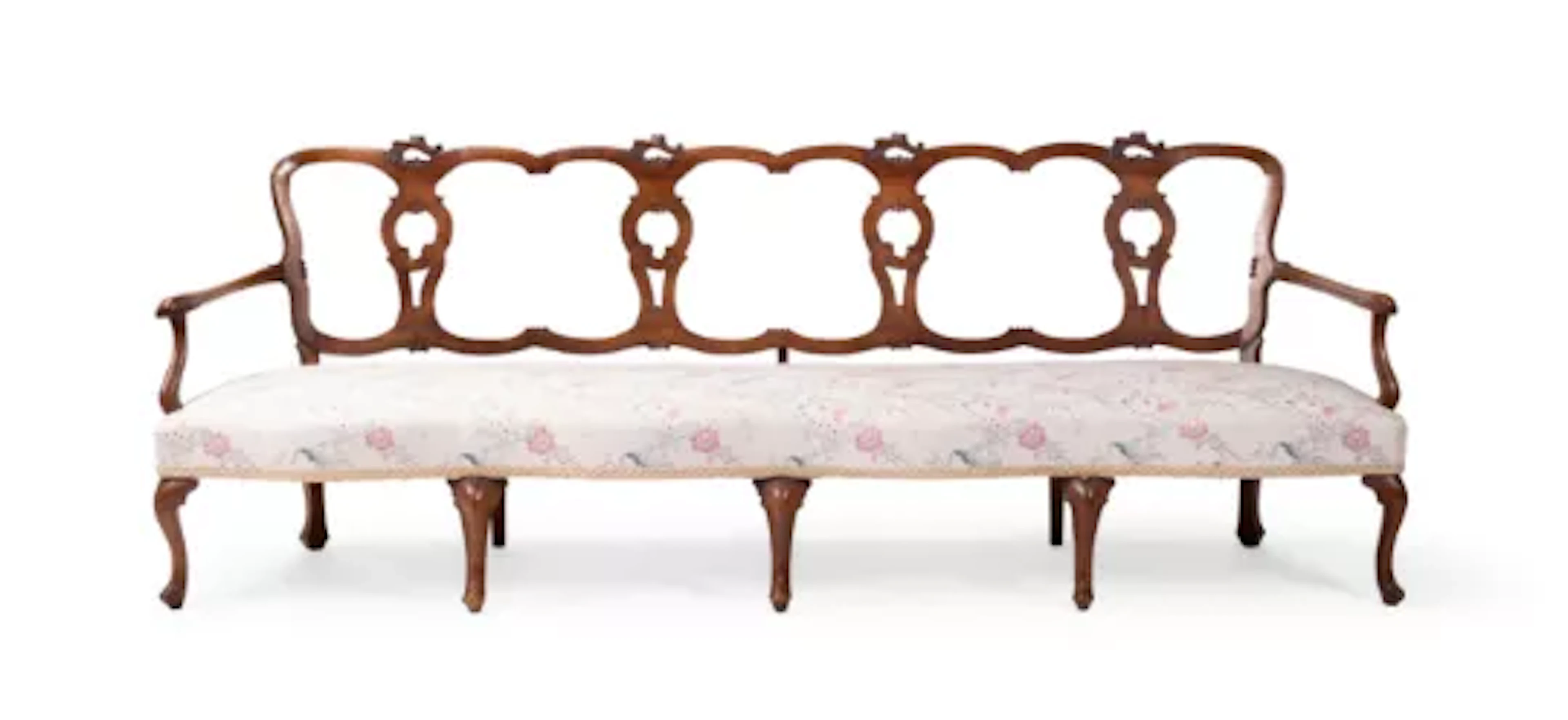 A WALNUT AND UPHOLSTERED CHAIR-BACK SETTEE, ITALIAN, SECOND HALF 18TH CENTURY