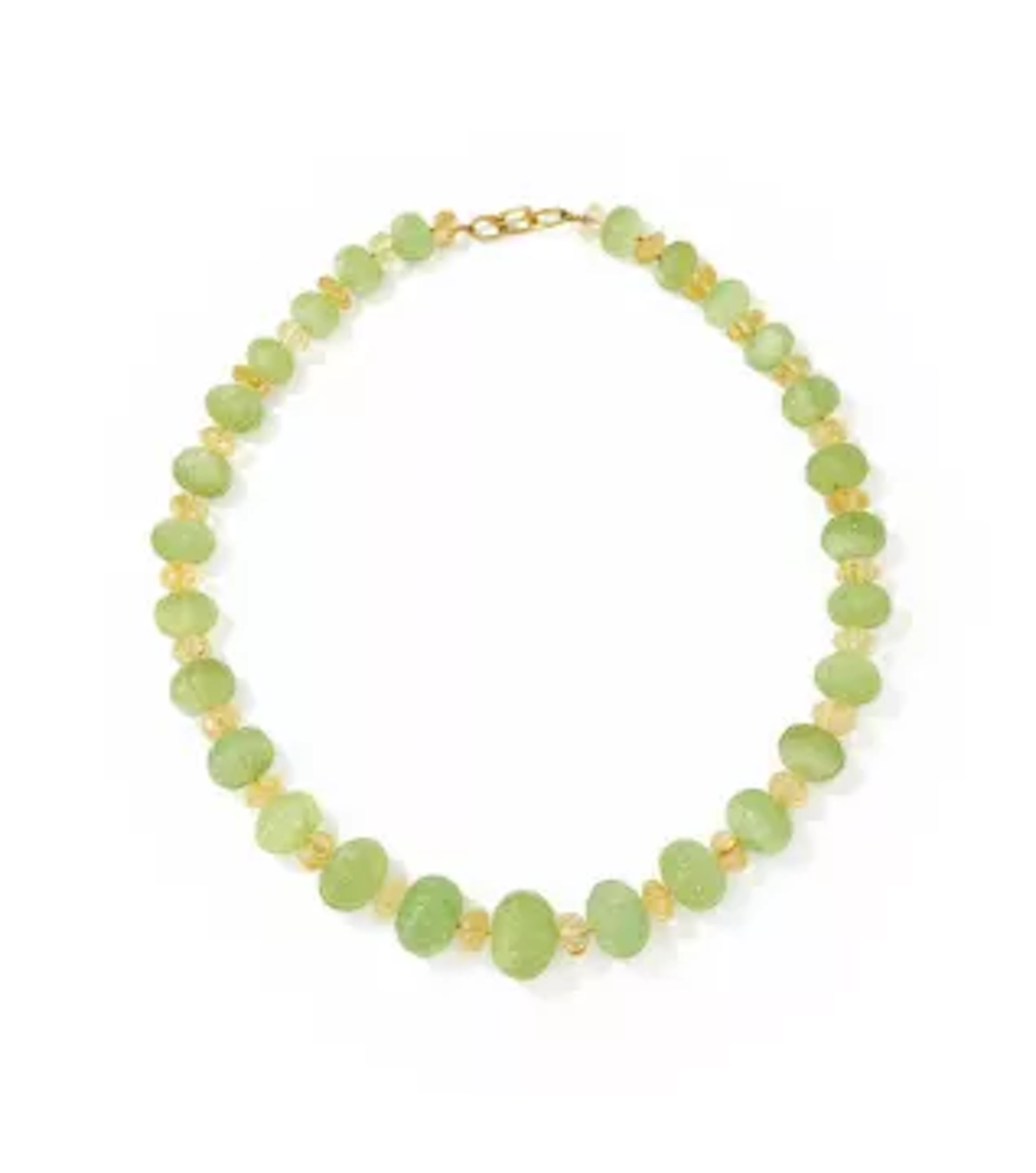 A PREHNITE AND CITRINE BEAD NECKLACE