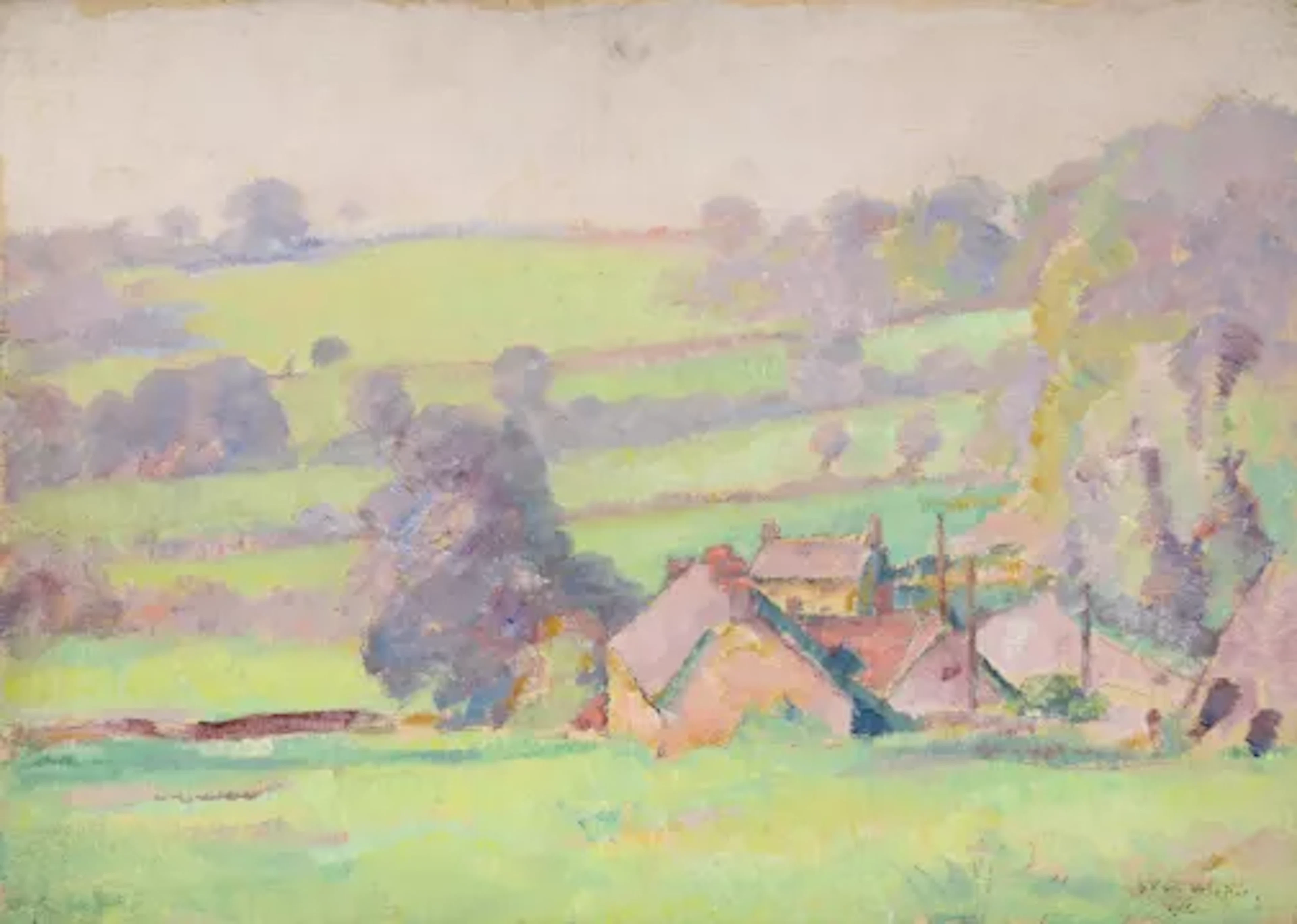 λ ALFRED WOLMARK (BRITISH 1877-1961), VIEW OF ALKERTON, OXFORDSHIRE