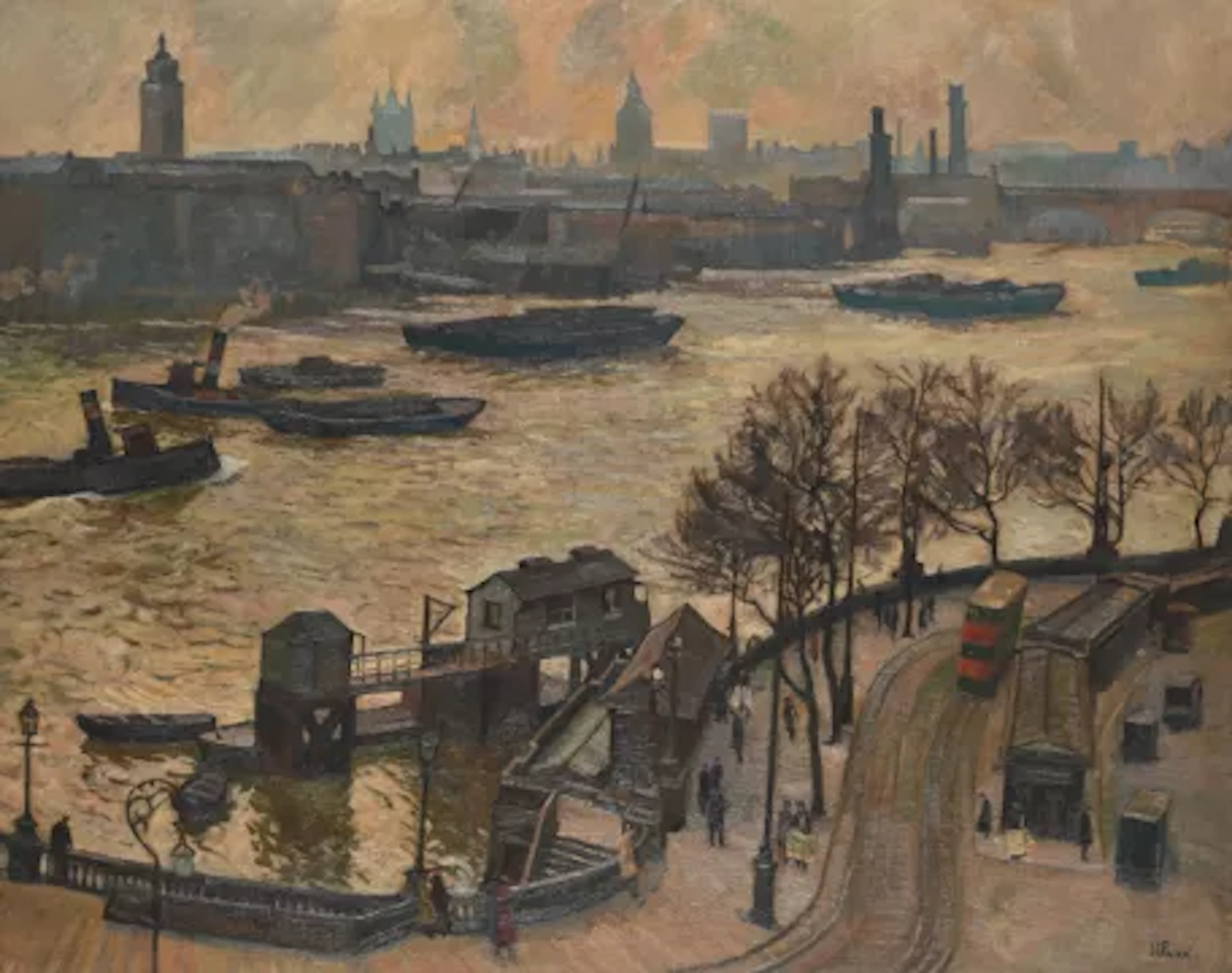 λ JOHN ANTHONY PARK (BRITISH 1880-1962), OVERLOOKING THE THAMES AT BLACKFRIARS