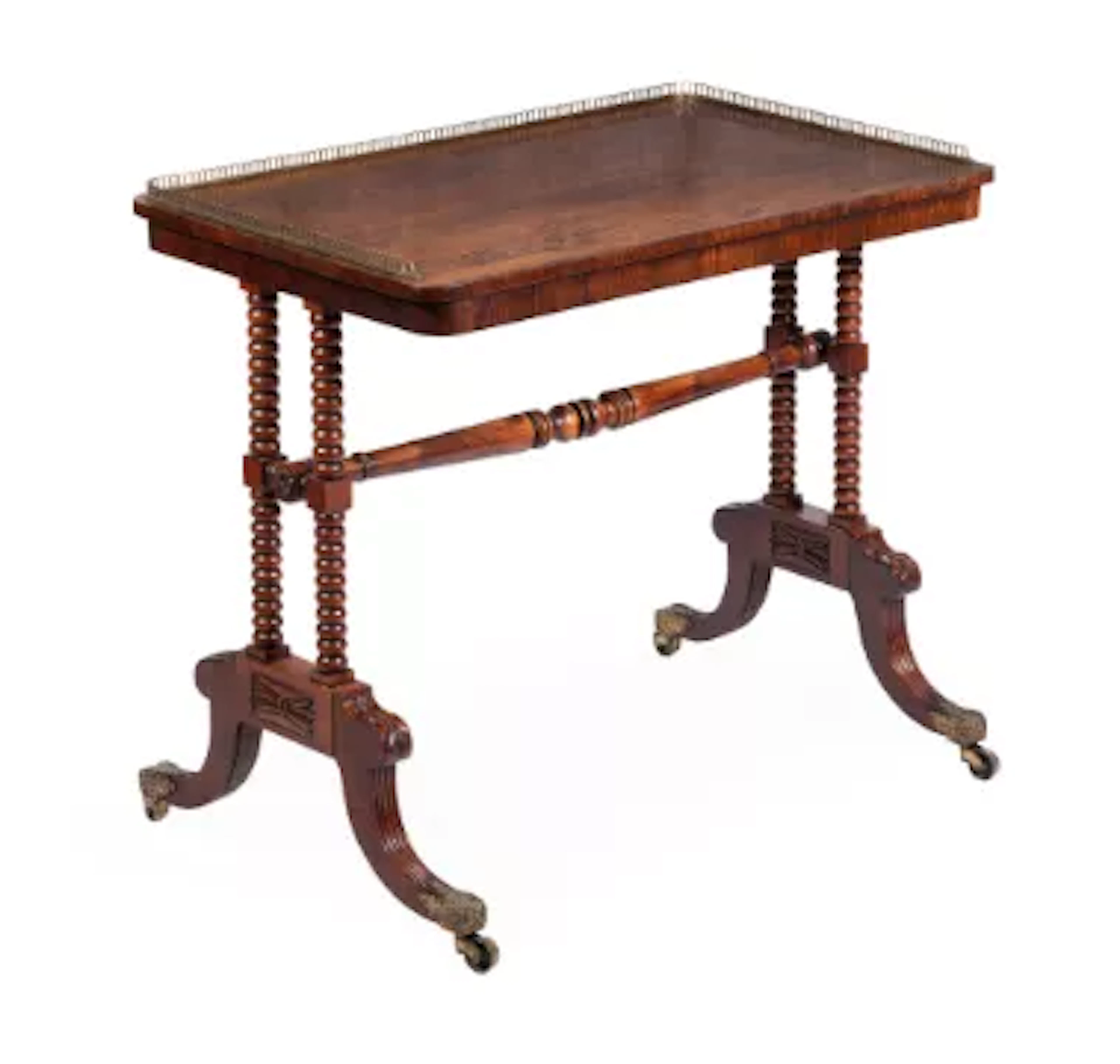 Y A GEORGE IV ROSEWOOD AND GILT METAL-MOUNTED WRITING TABLE, IN THE