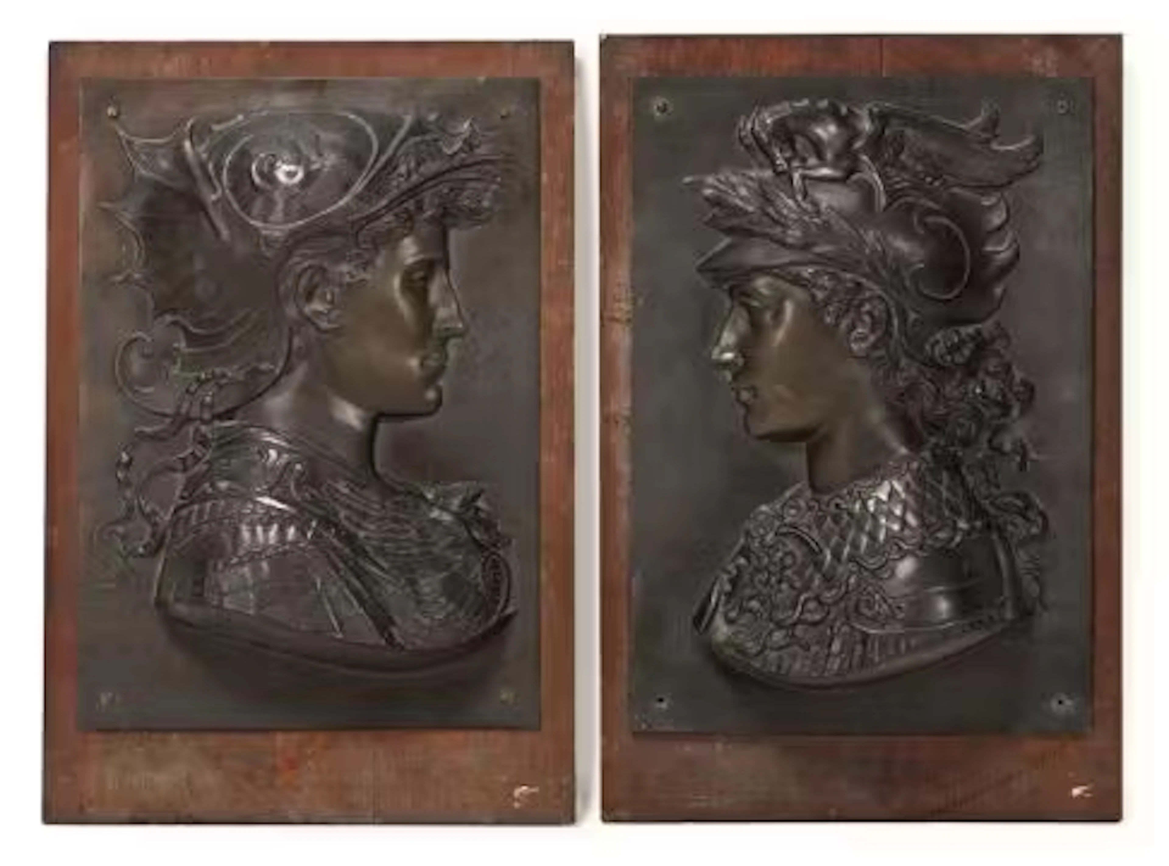 AFTER VERROCHIO- A PAIR OF BRONZE RELIEF PLAQUES OF SCIPIO AFRICANUS