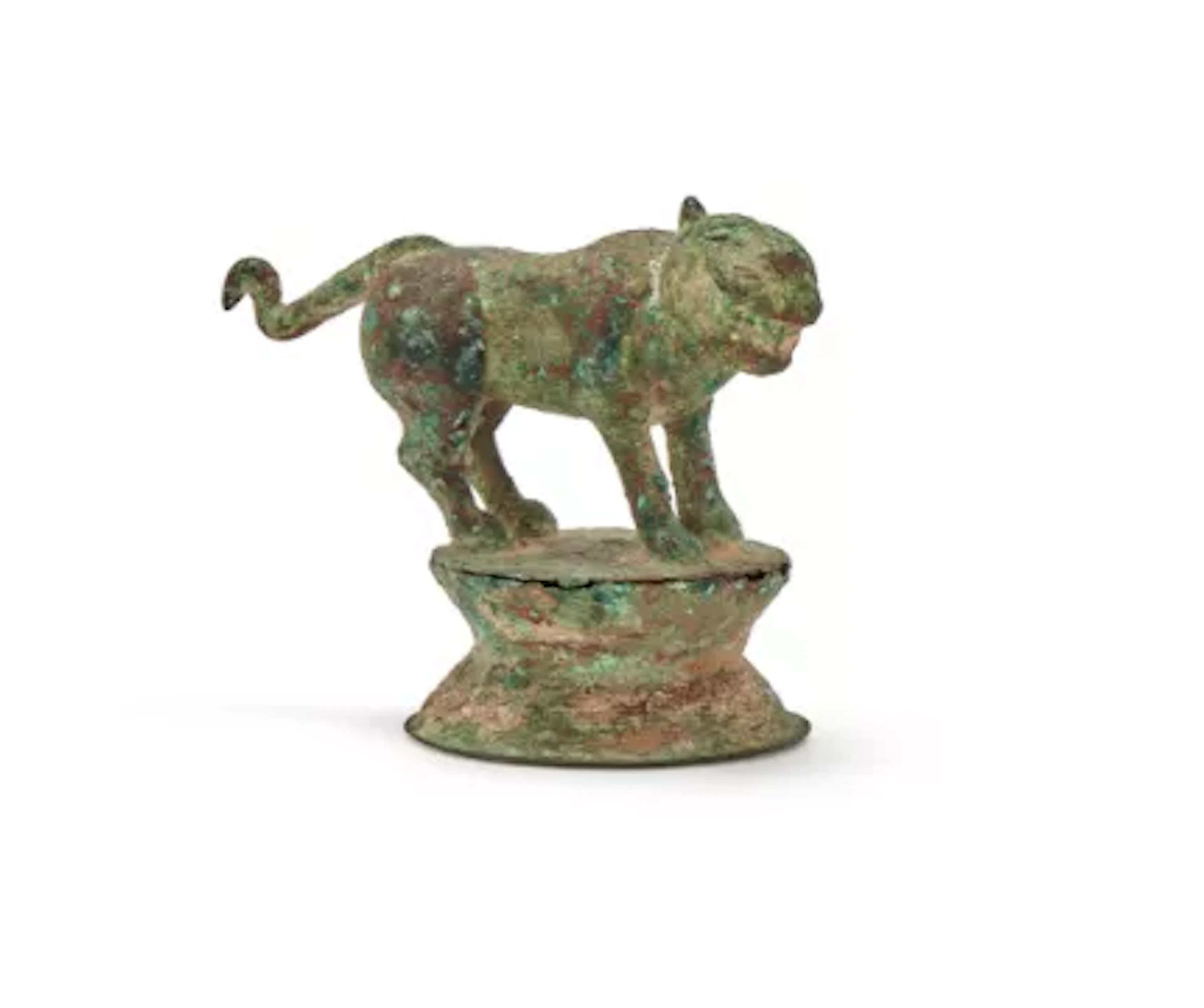 A Chinese bronze tiger model, Han Dynasty, Dian culture, circa 2nd century BC