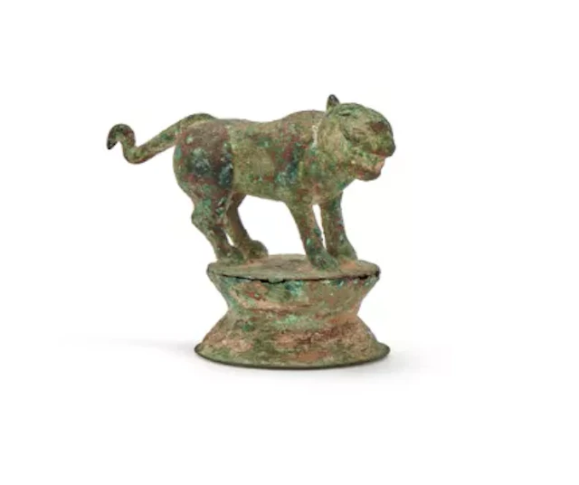 A Chinese bronze tiger model, Han Dynasty, Dian culture, circa 2nd century BC