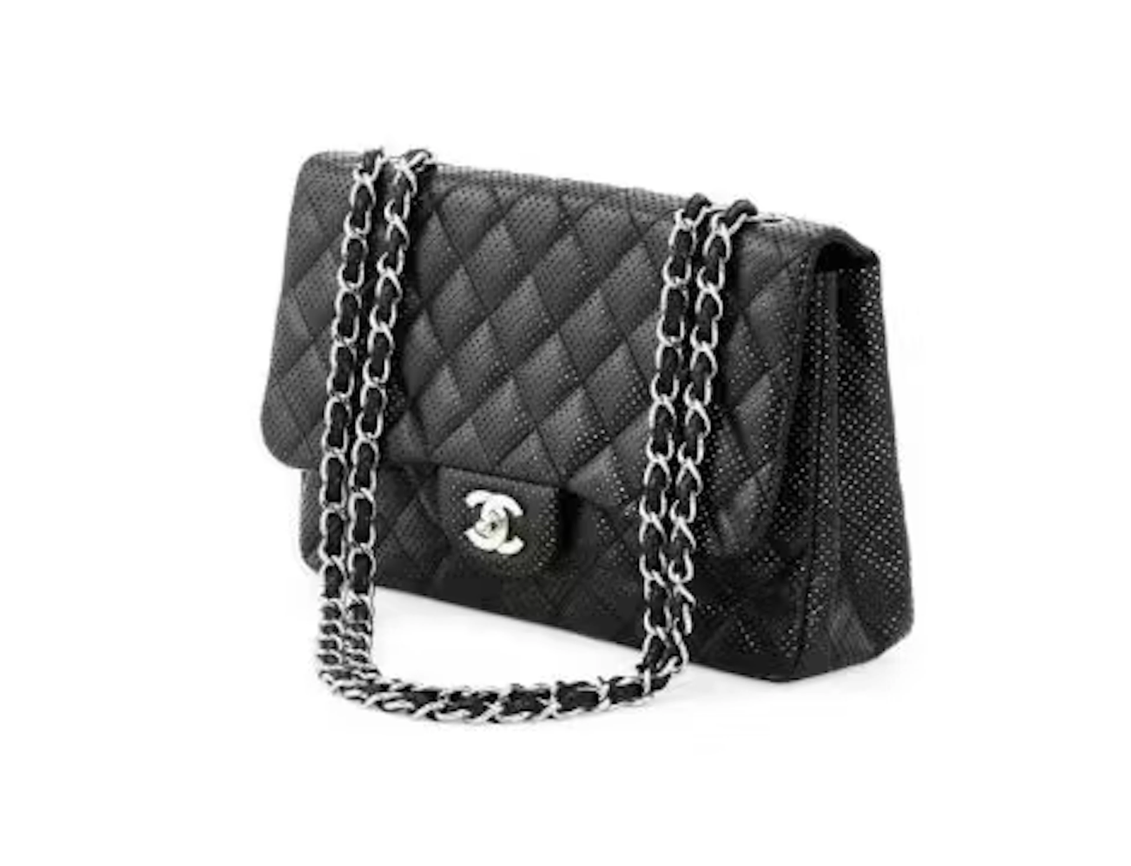 CHANEL, CLASSIC FLAP, A BLACK PERFORATED LAMBSKIN HANDBAG