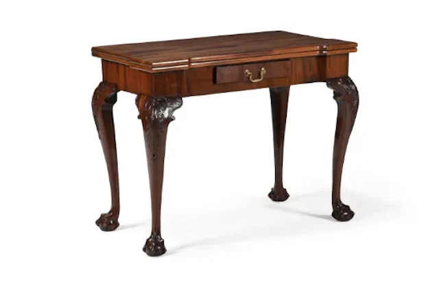 A GEORGE II MAHOGANY CARD TABLE, CIRCA 1755
