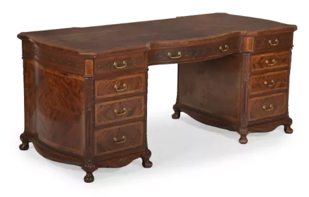 A VICTORIAN MAHOGANY AND INLAID DESK, IN GEORGE III CHIPPENDALE STYLE