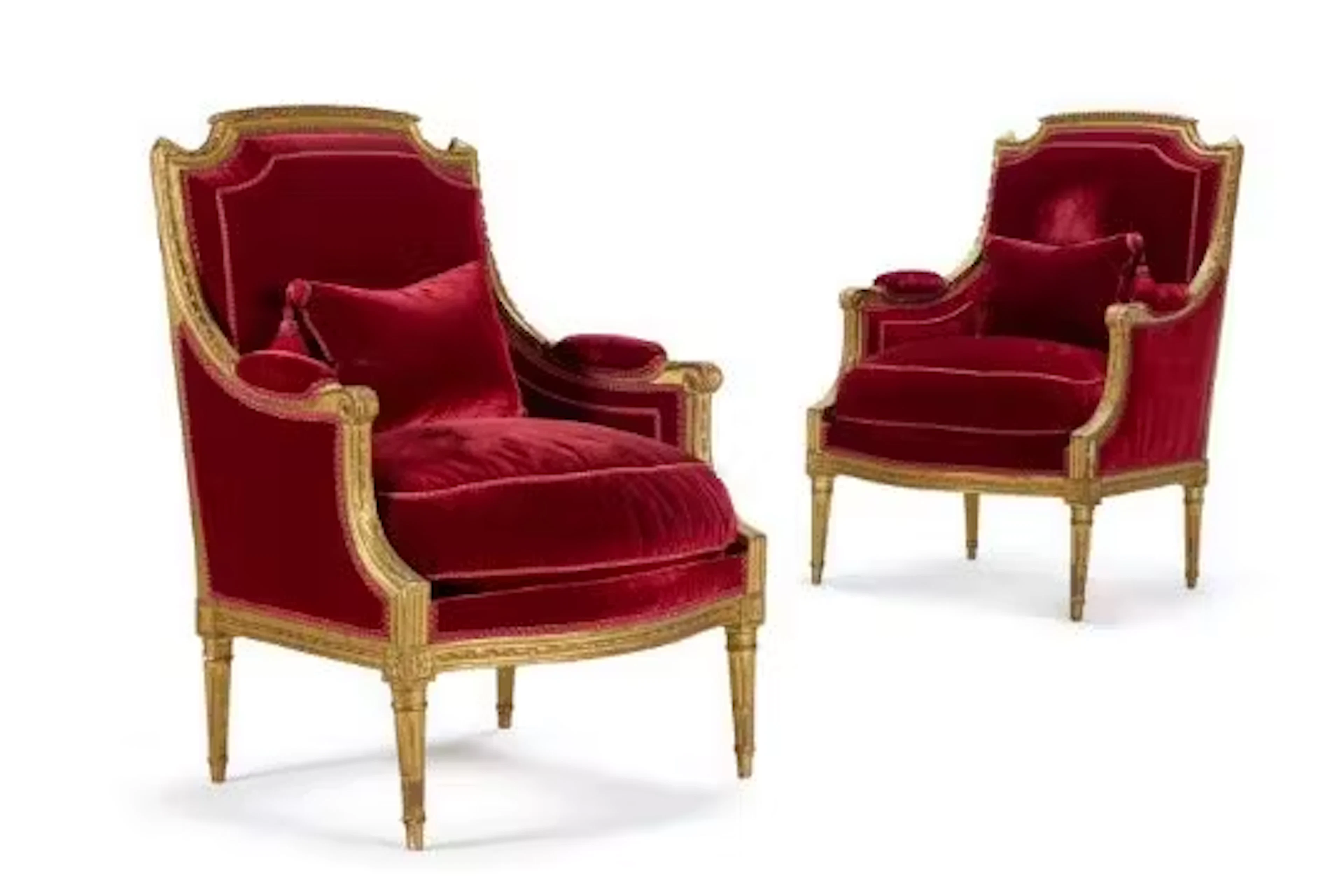 ‡ PAIR OF LOUIS XVI GILTWOOD BERGÈRES A LA REINE, BY PIERRE BRIZARD