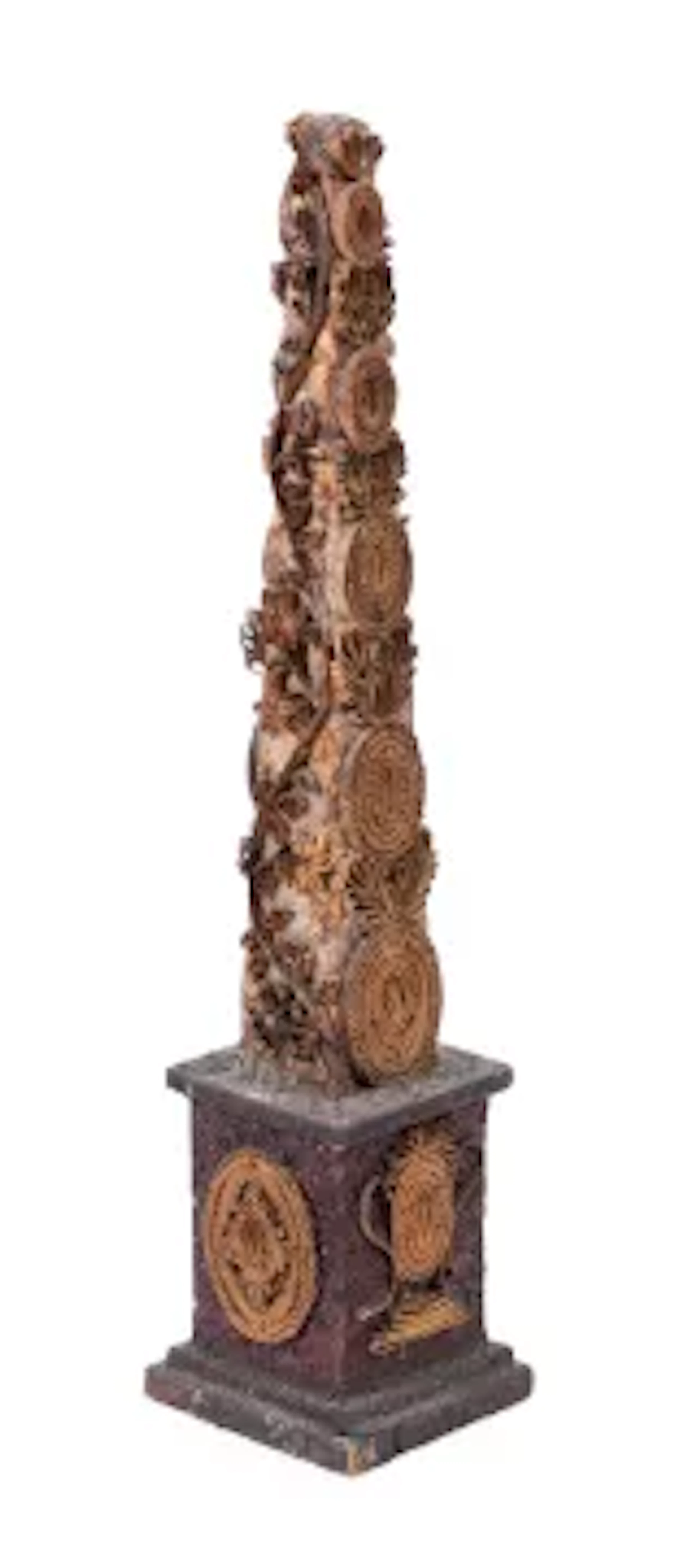 A GEORGE III PAPER SCROLL WORK OBELISK, LATE 18TH OR EARLY 19TH CENTURY