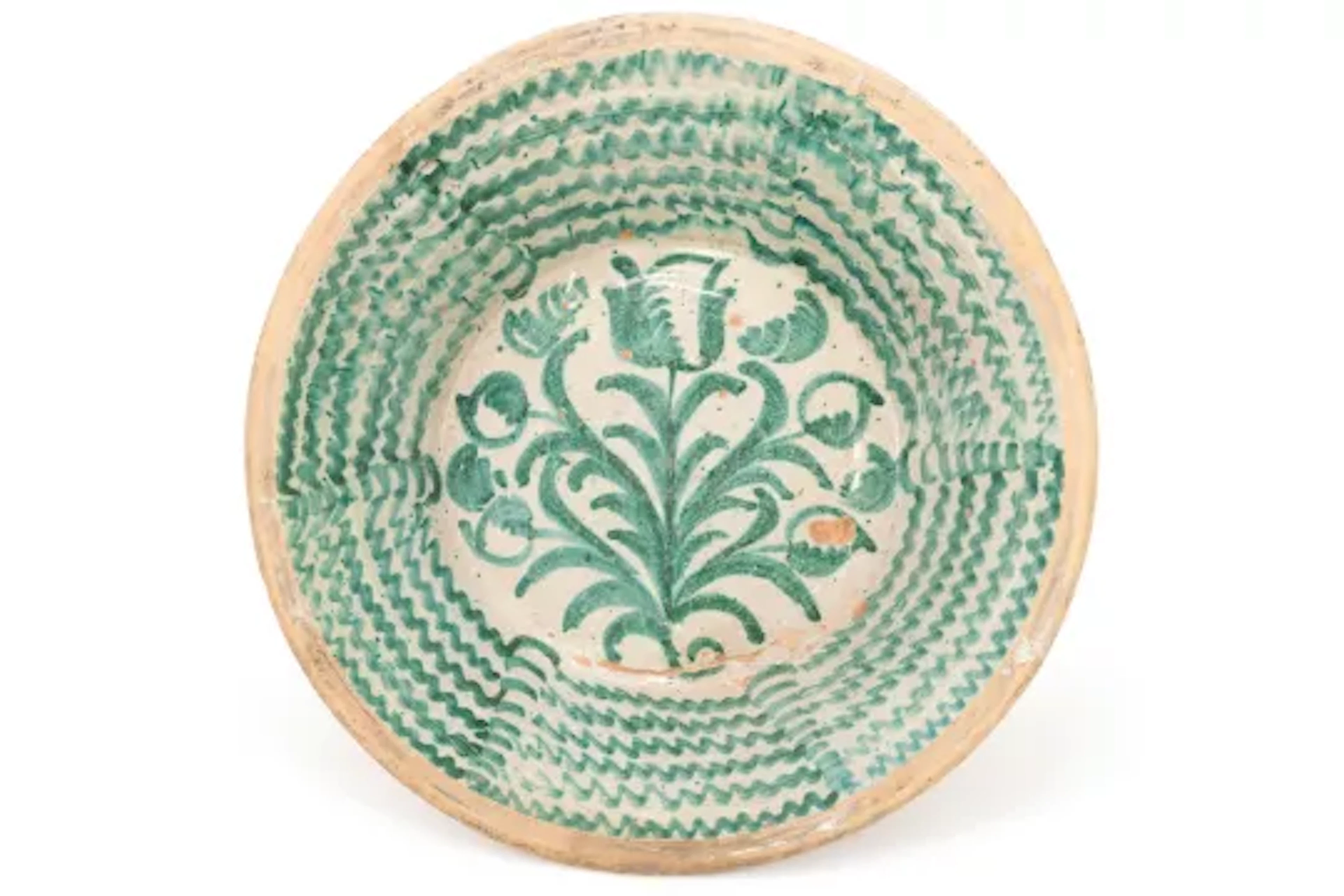A SPANISH PARTIALLY GLAZED POTTERY LEBRILLO (DOMESTIC BOWL), LATE
