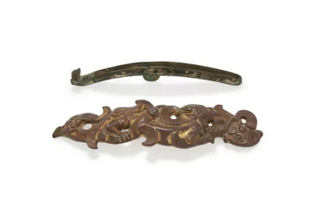 Two Chinese bronze belt hooks, Warring states or Han Dynasty
