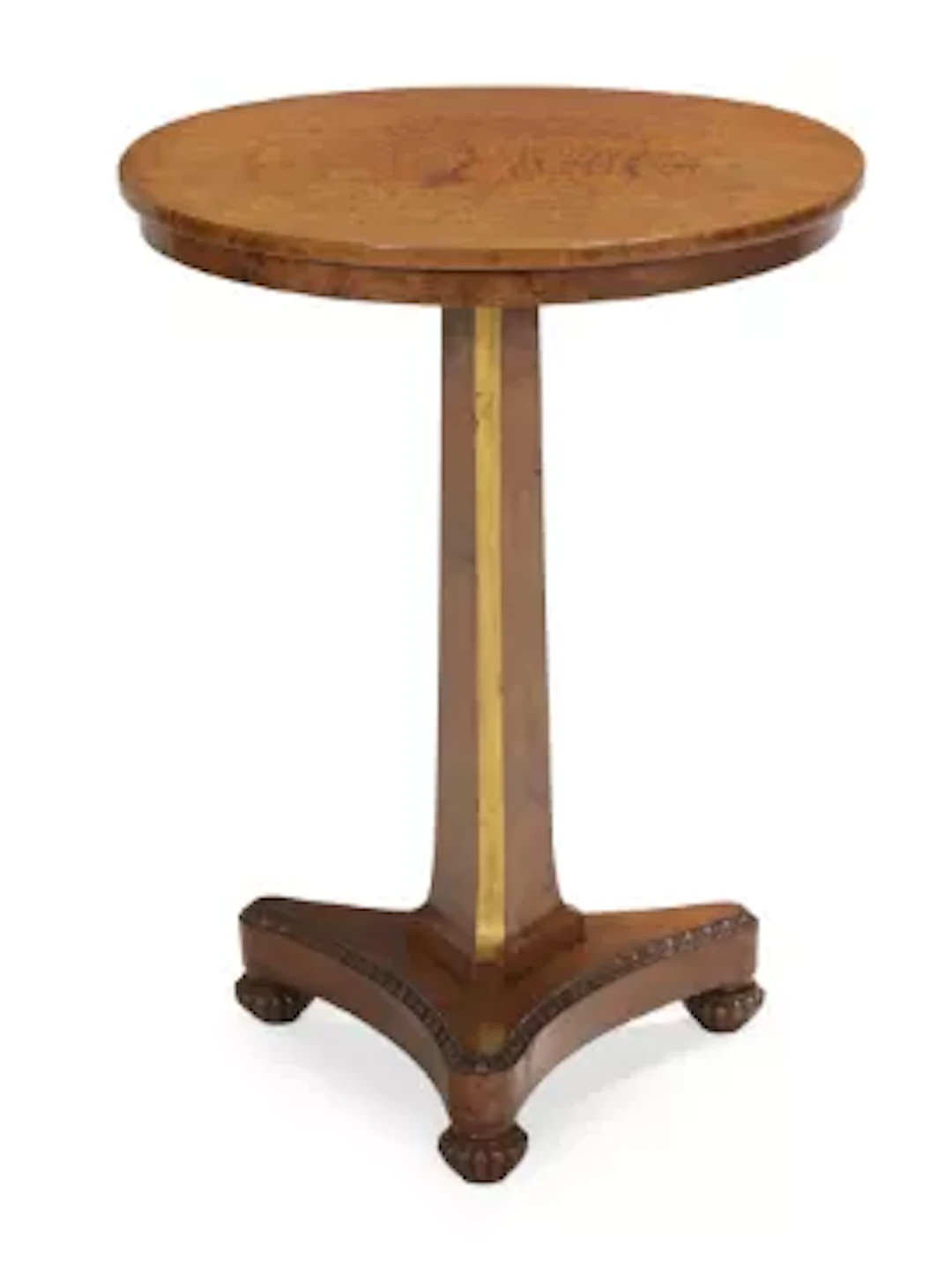 A GEORGE IV BURR ELM AND PARCEL GILT OCCASIONAL TABLE, CIRCA 1825