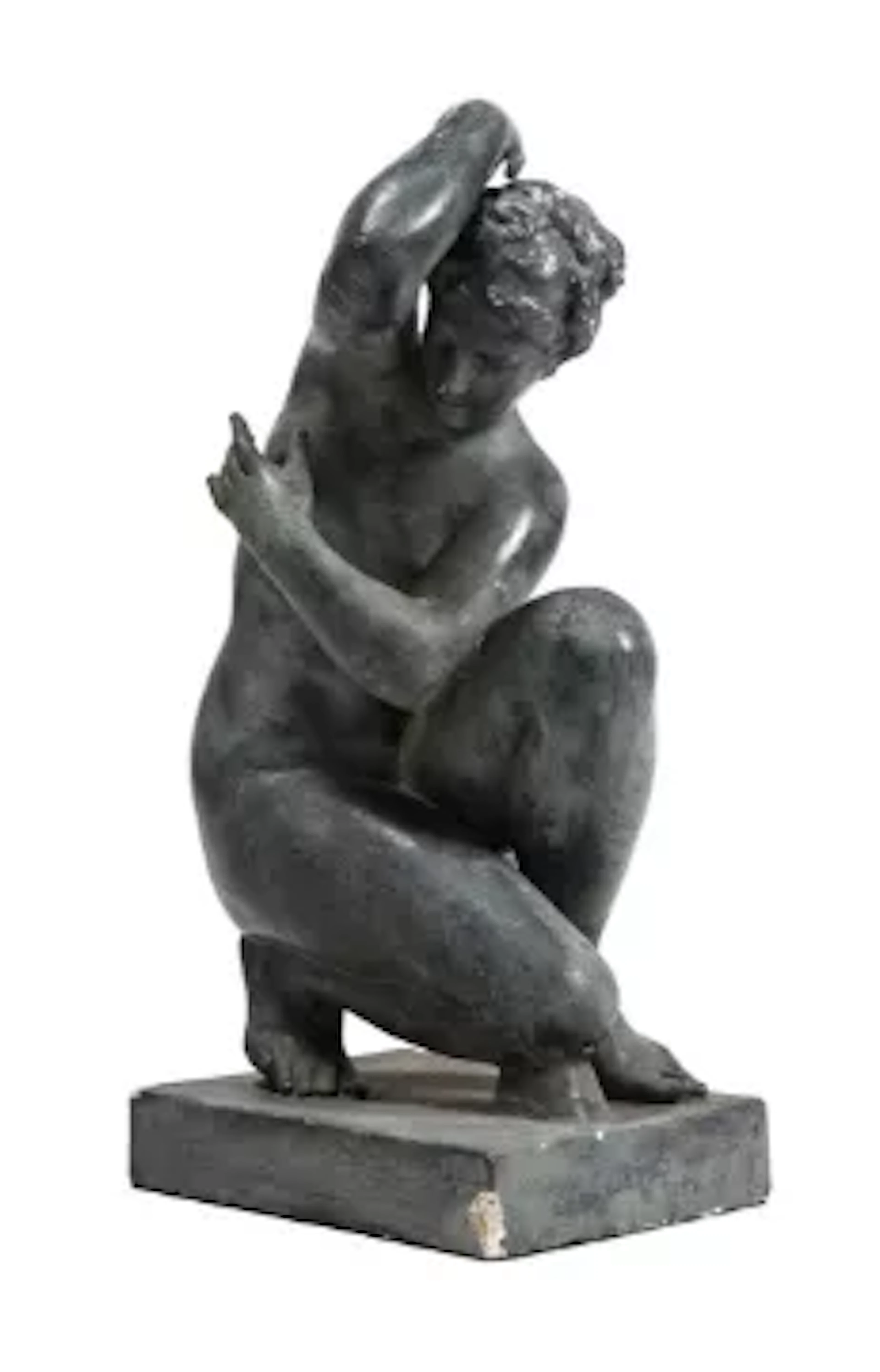 AFTER THE ANTIQUE, A BRONZED PLASTER FIGURE OF THE CROUCHING APHRODITE