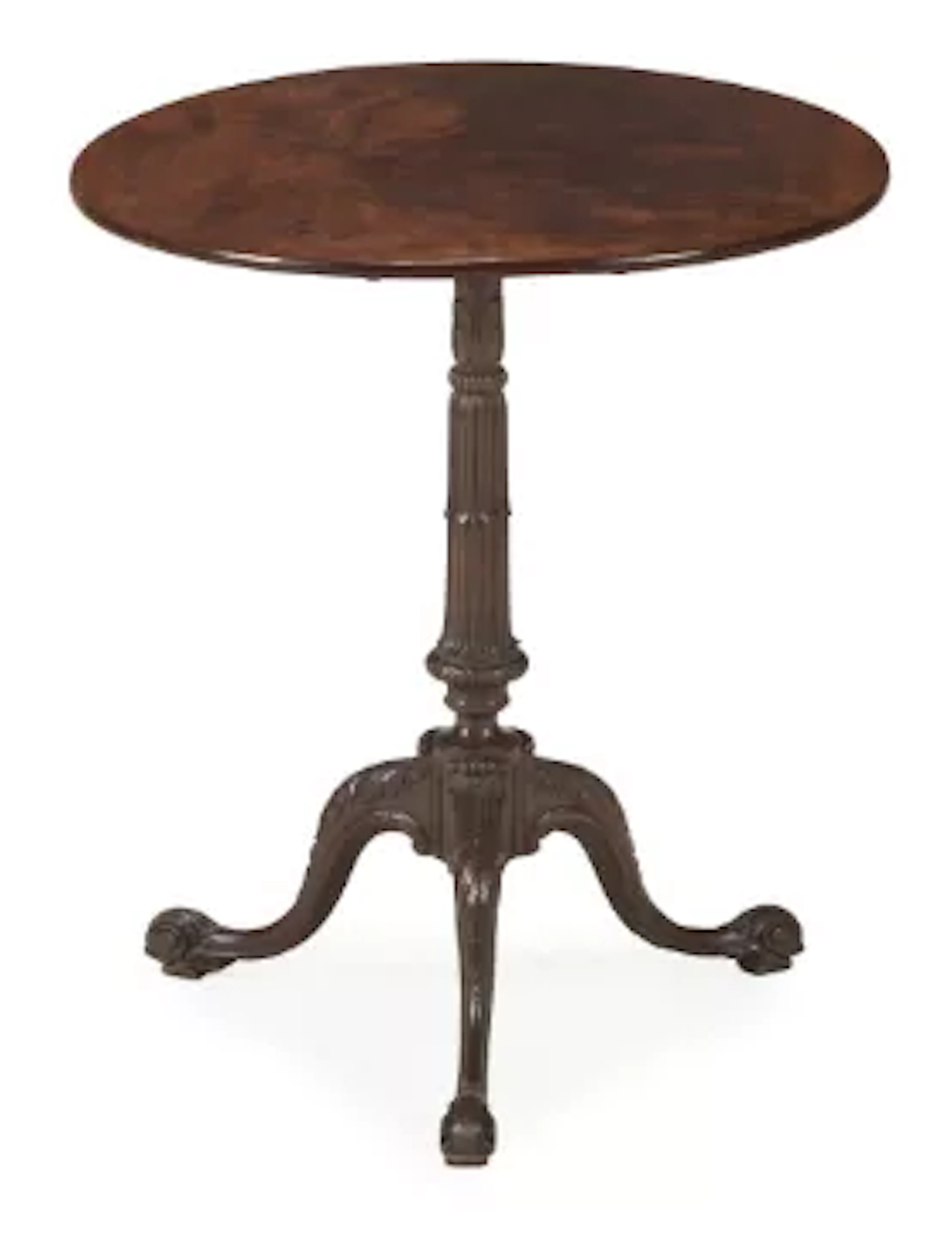 A GEORGE III CARVED MAHOGANY TRIPOD TABLE, IN THE MANNER OF THOMAS