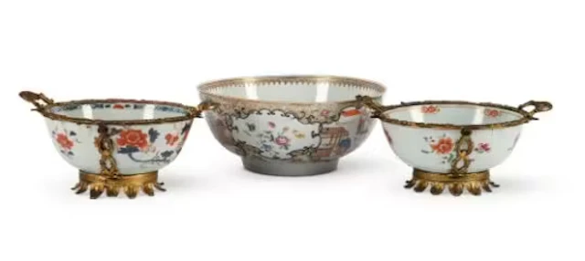 A CHINESE EXPORT FAMILLE JAUNE PUNCH BOWL, 18TH CENTURY, TOGETHER