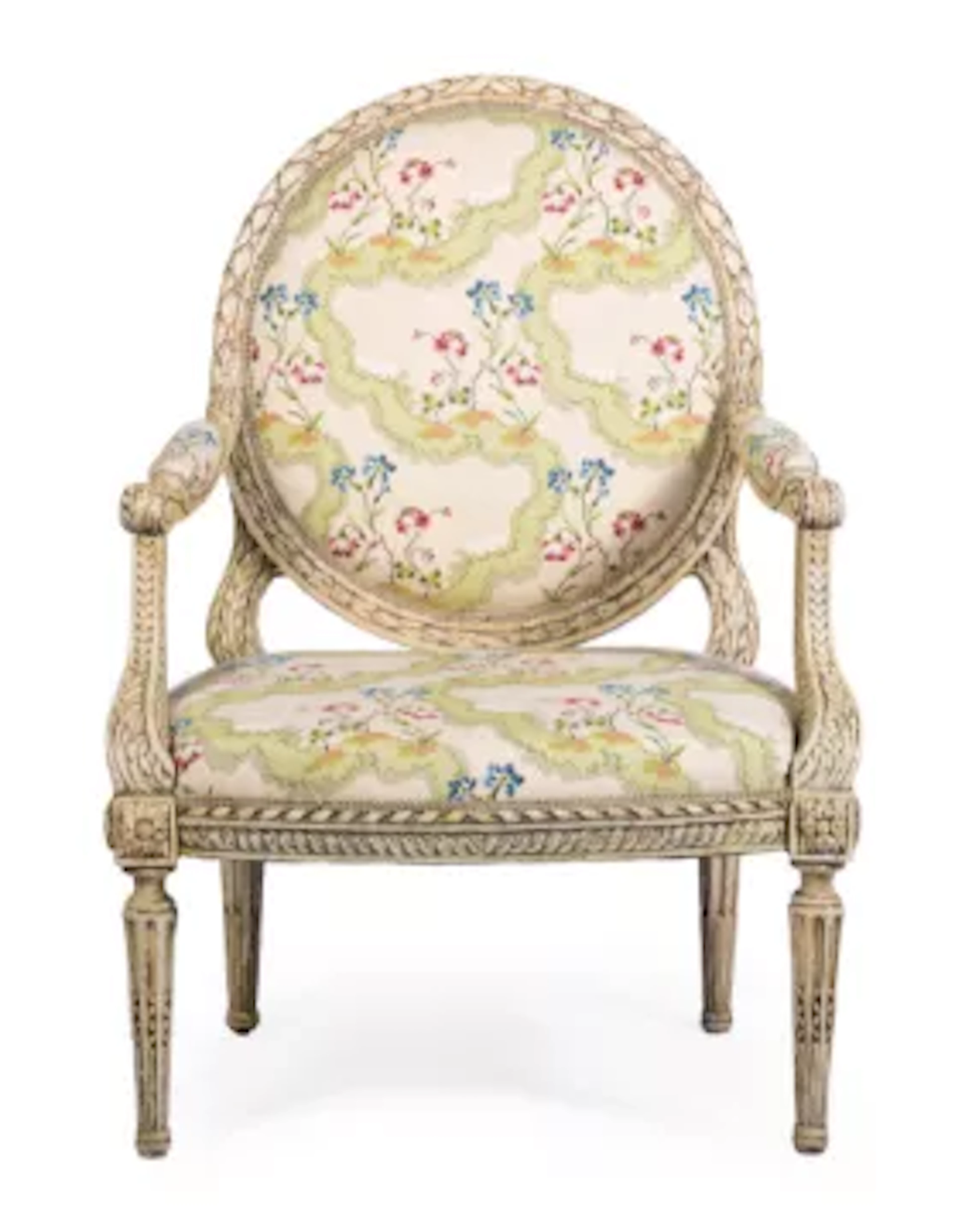 A LOUIS XVI PAINTED FAUTEUIL, FRENCH, CIRCA 1780