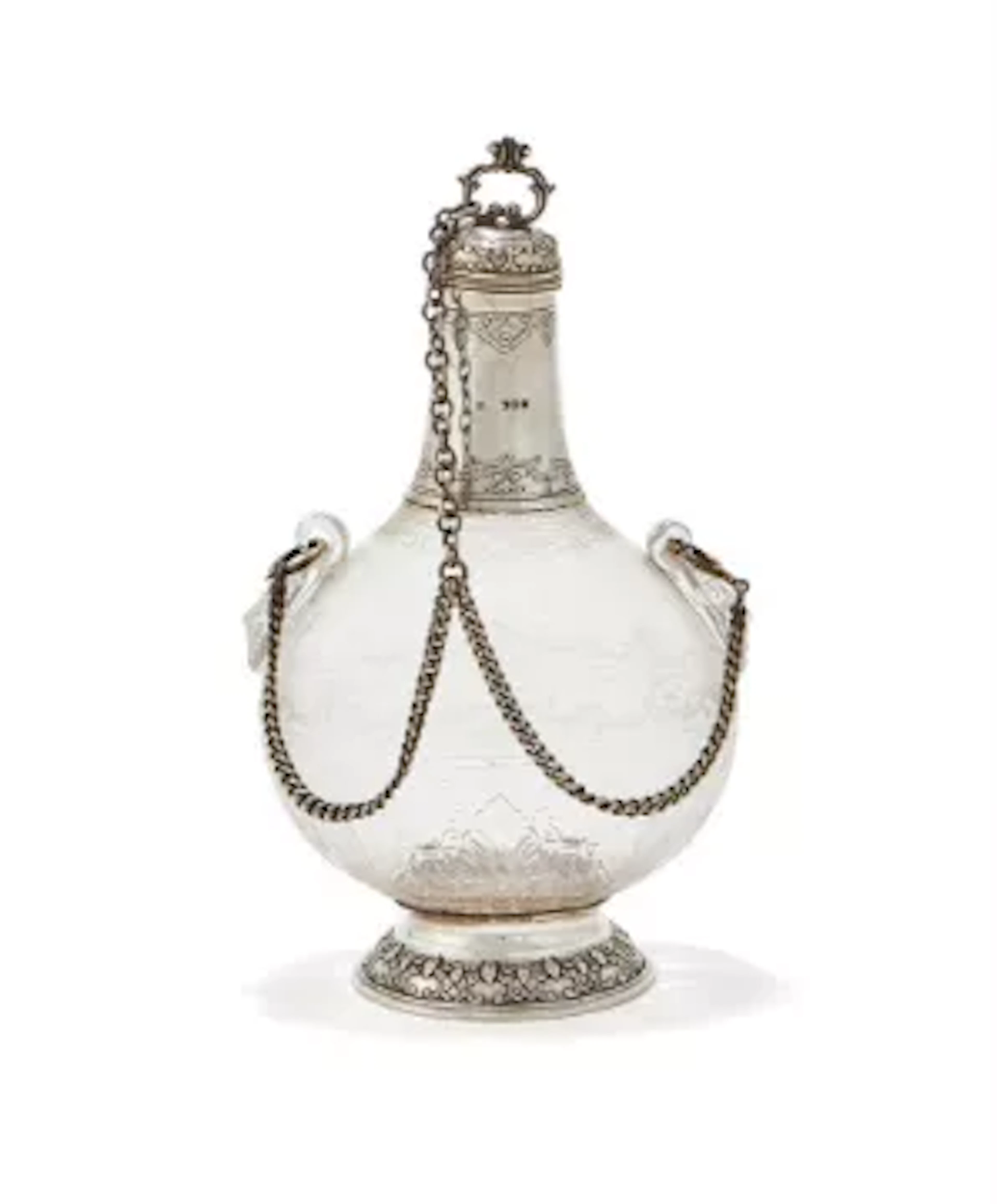 A VICTORIAN SILVER MOUNTED PILGRIM FLASK