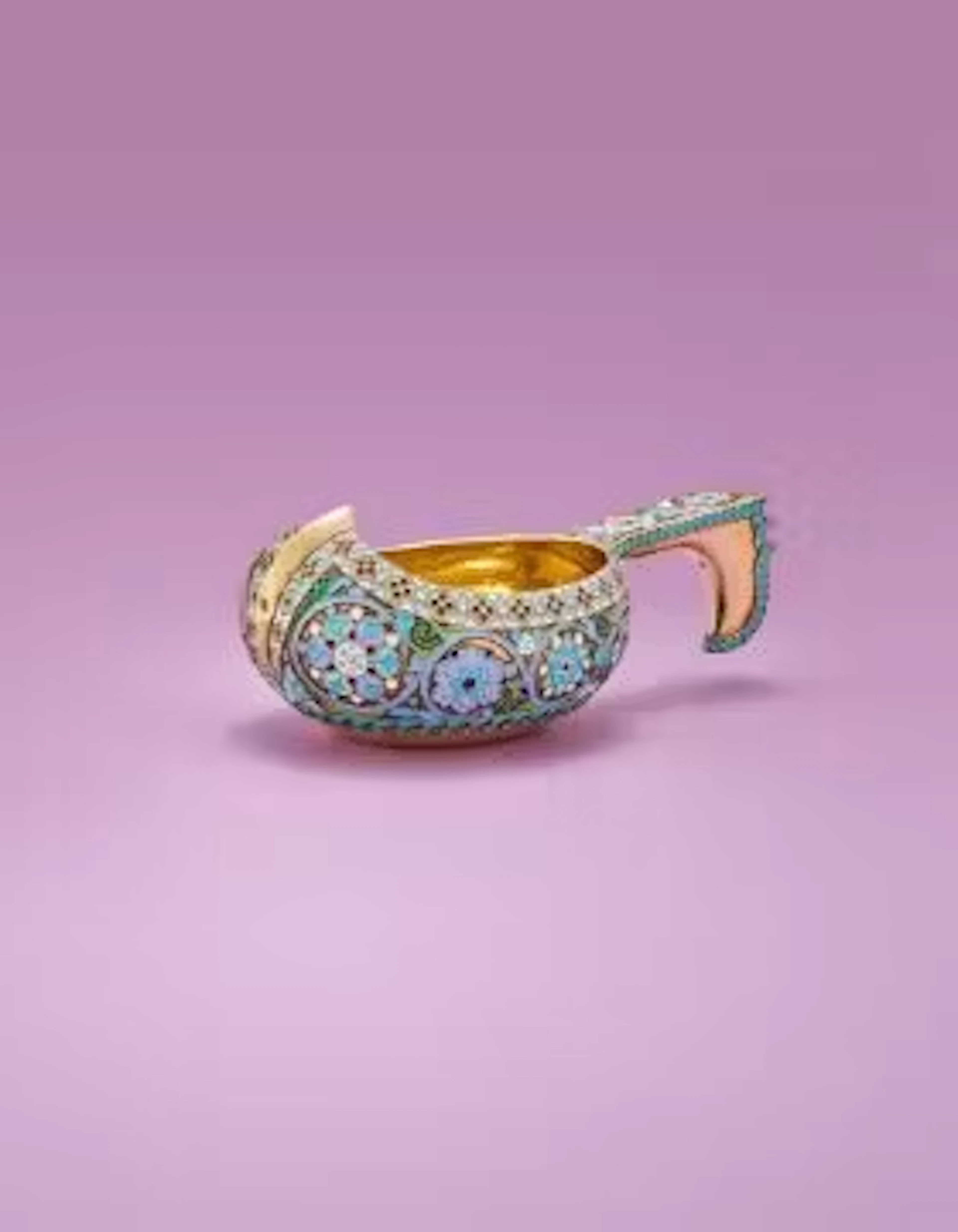 A RUSSIAN PARCEL GILT AND CLOISONNÉ ENAMEL KOVSH