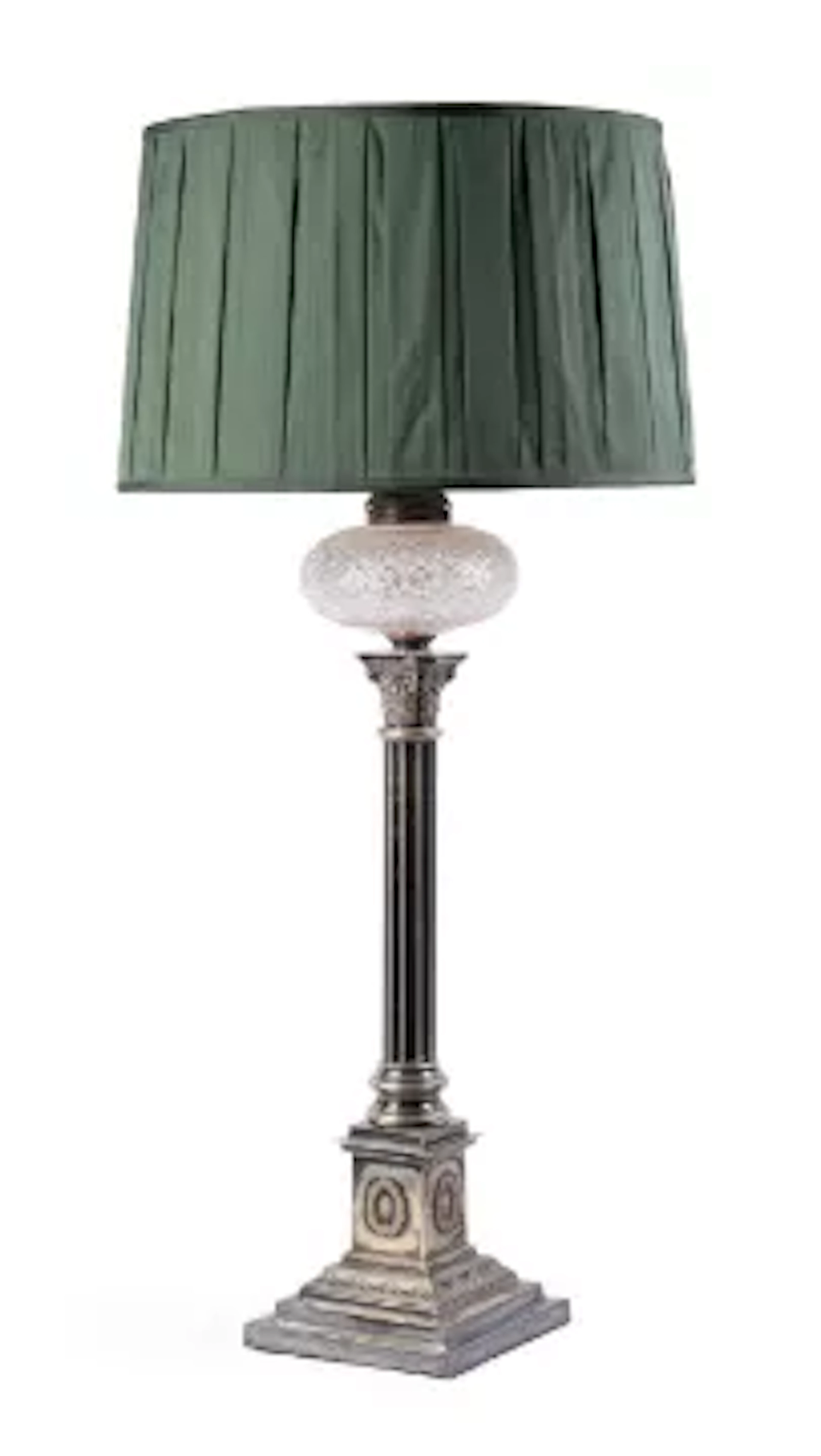 A VICTORIAN SILVER-PLATED CORINTHIAN COLUMN TABLE LAMP, CIRCA 1890