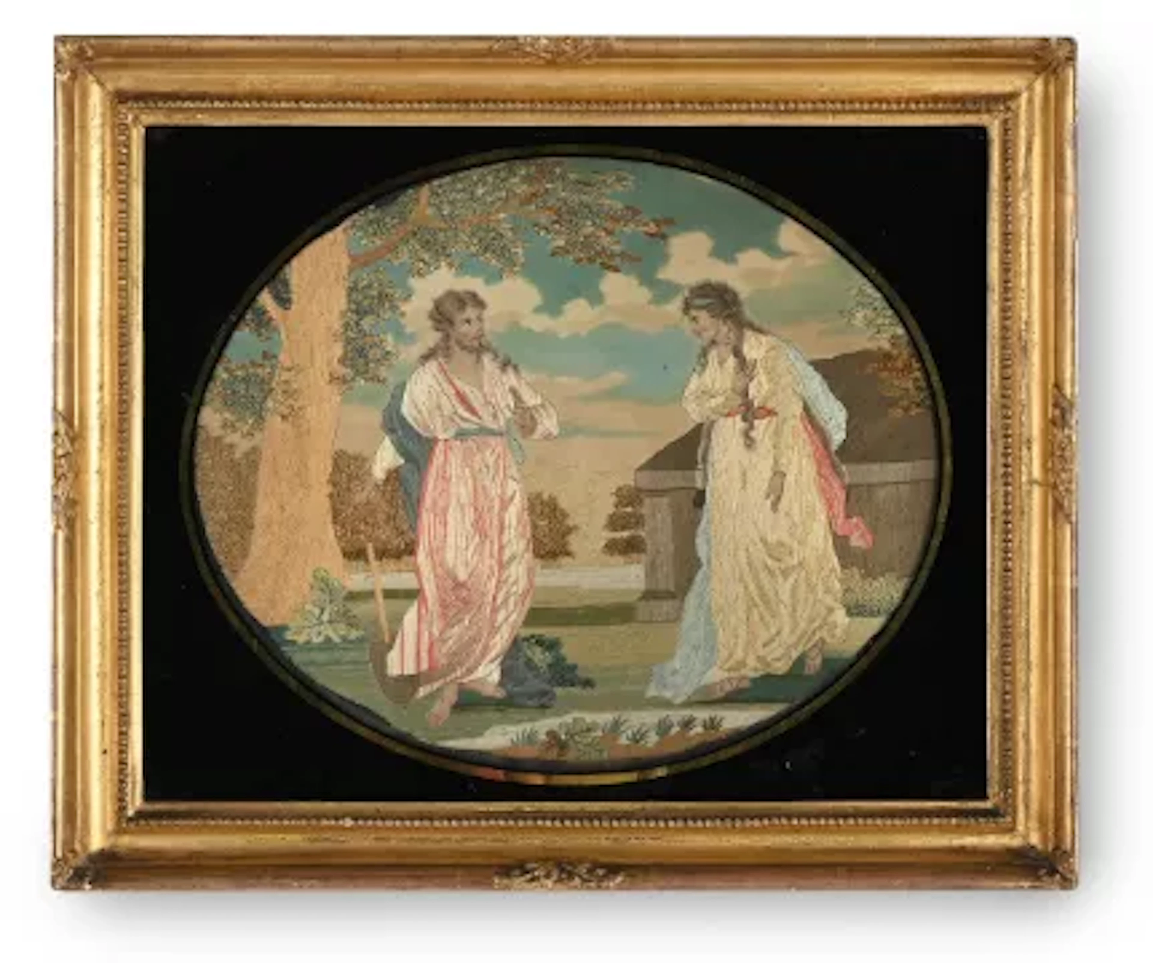 A LATE GEORGE III SILKWORK EMBROIDERY PICTURE, CIRCA 1800-1820